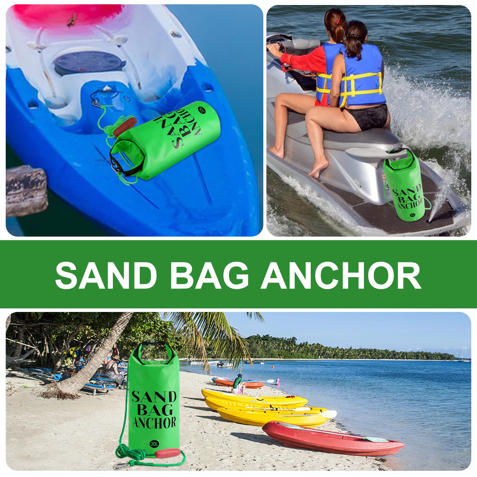 RunNico Anclaje de arena 500D para barcos pequeños, kit de anclaje PWC 2 en 1 con boya ajustable, bolsa seca impermeable para motos acuáticas, kayak, barco, embarcaciones y canoas