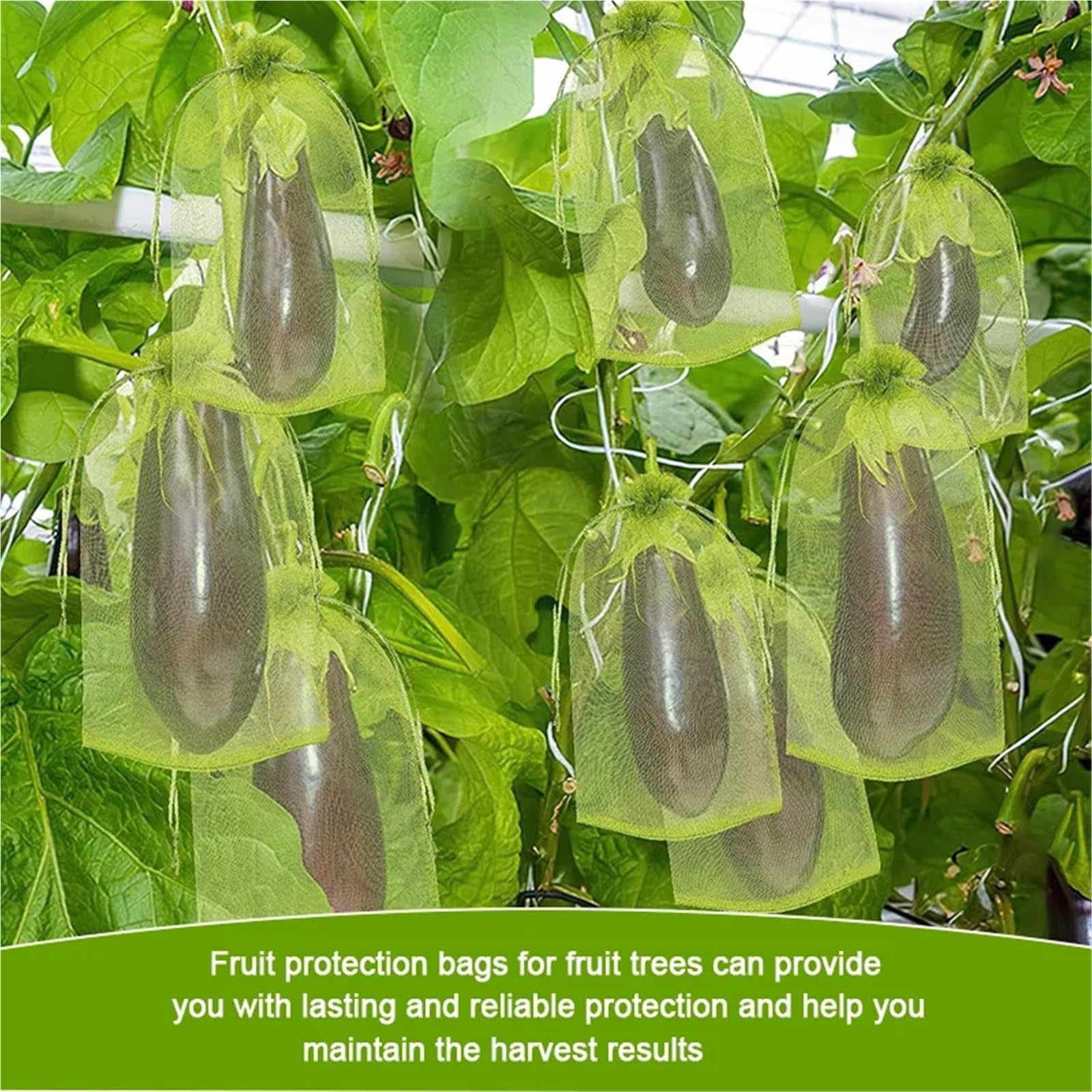 Lot de 120 sacs de protection réutilisables en organza pour arbres fruitiers avec fermeture à cordon de serrage Vert 25 à 35 cm