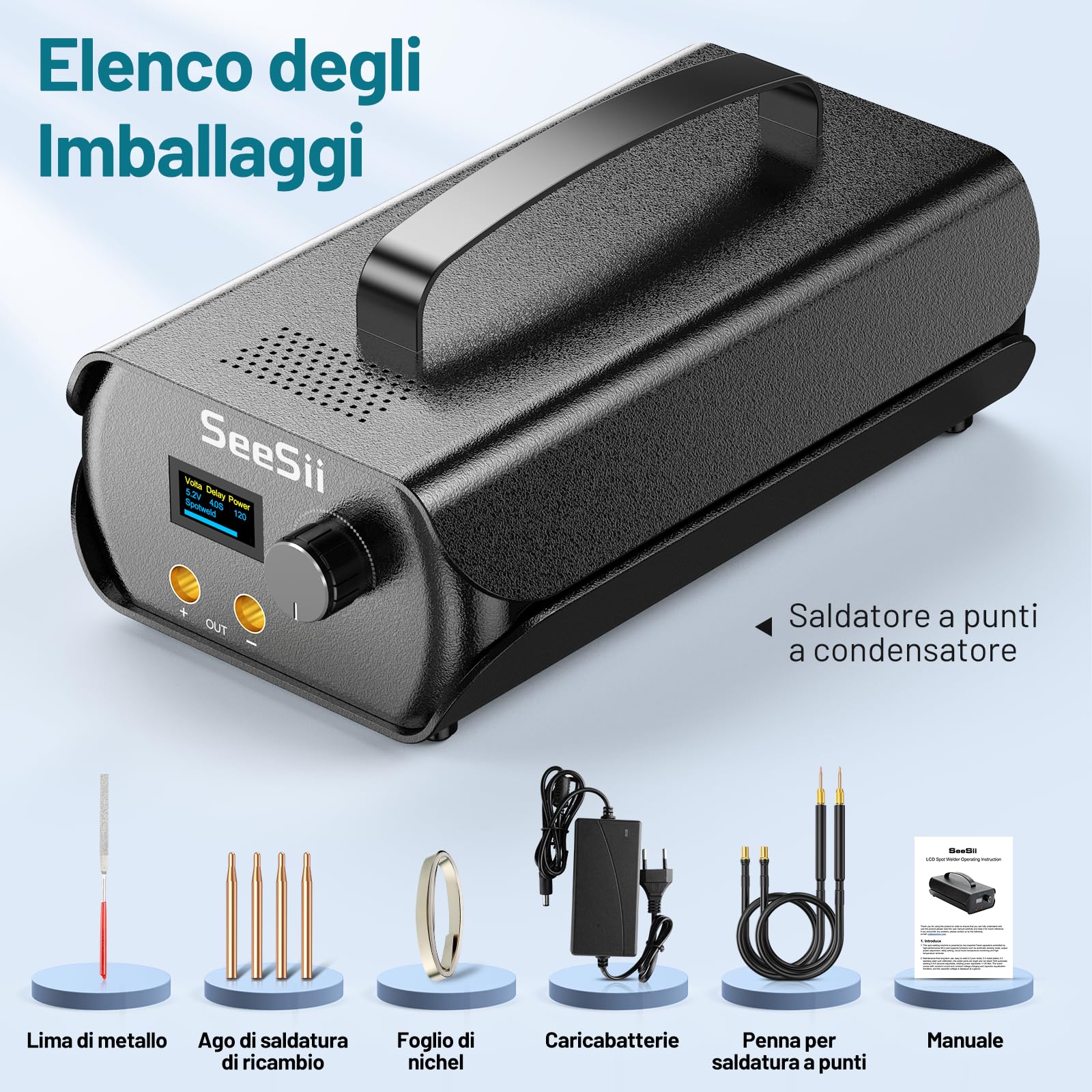 SeeSii Condensatore Saldatore a Punti, Saldatore a Punti Portatile con 3000F Condensatore, Spot Welder con Regolabile 120 Ingranaggi Supporto 0,1-0,3 mm Striscia di Nichel