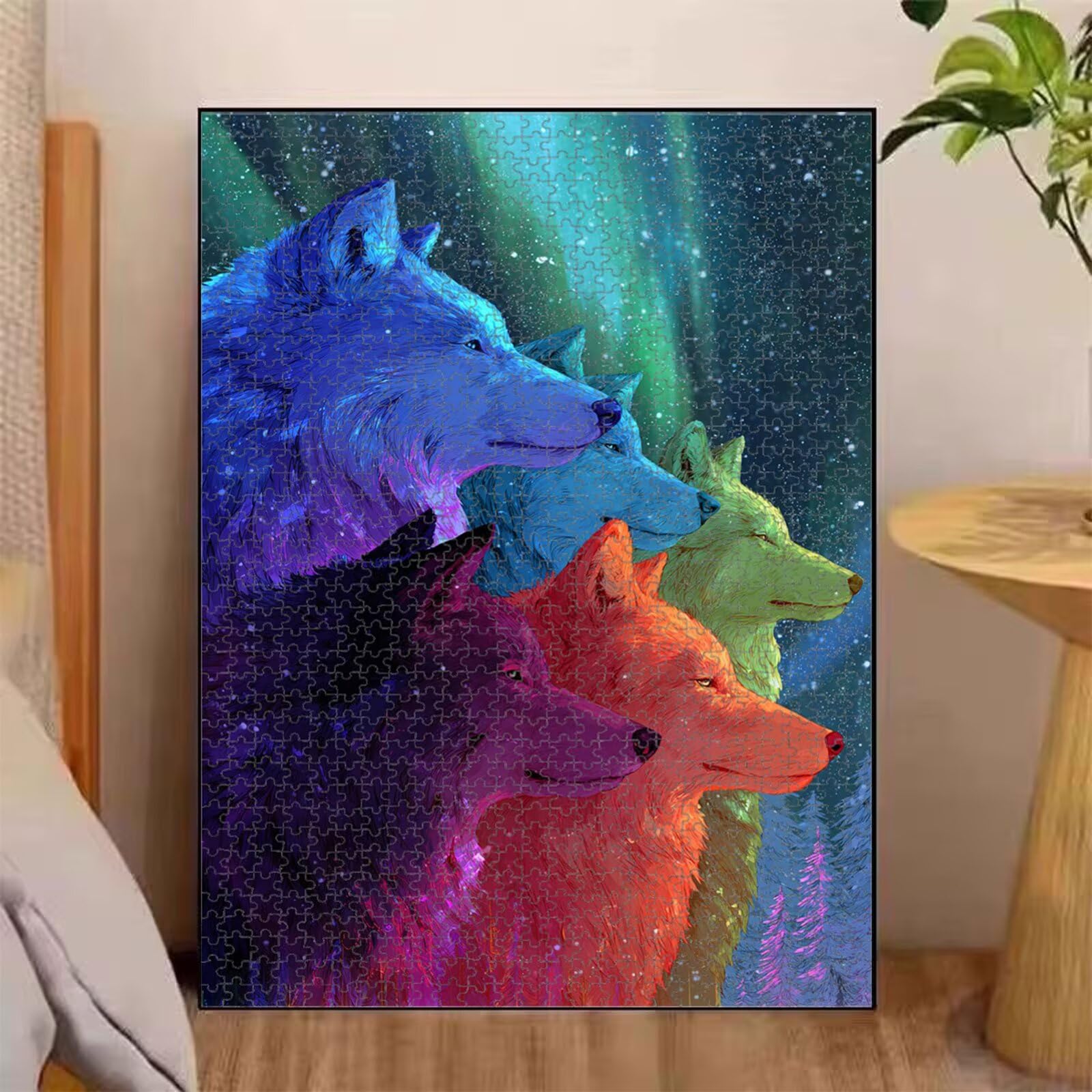 Puzzle 1000 sztuk - Zwierzę i Aurora - Trwałe drewniane puzzle 1T #1754 | Drewniane puzzle, precyzyjnie cięte, żywe kolory atramentu, statyczne hobby, dekoracja domu, prezent, 50 x 75 cm