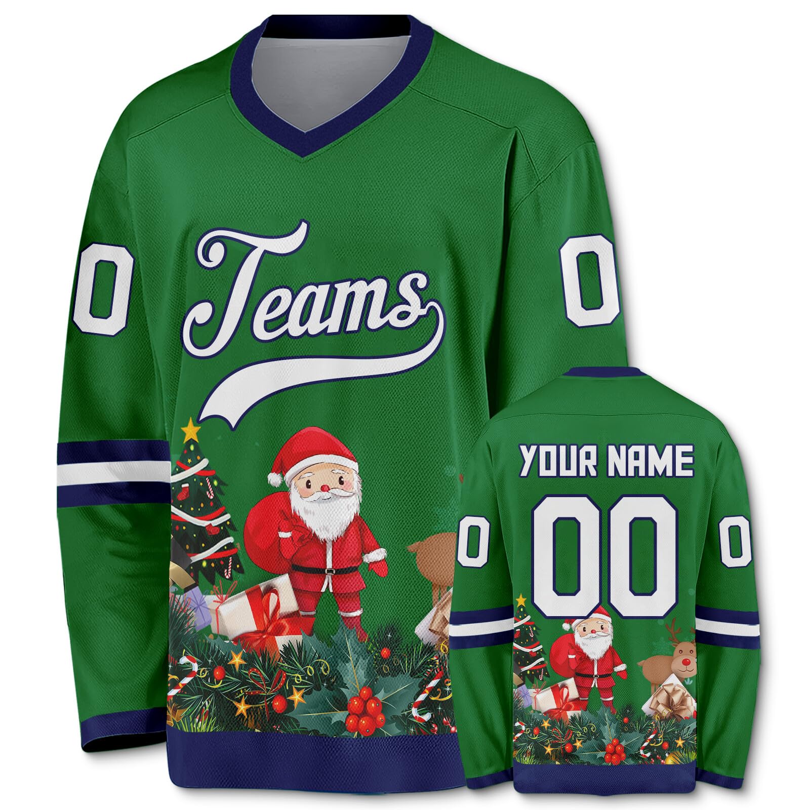Customized Hockey Jersey Christmas Jersey Santa Claus Customizable Printed Stitched Name Number Hockey Jersey Gift
