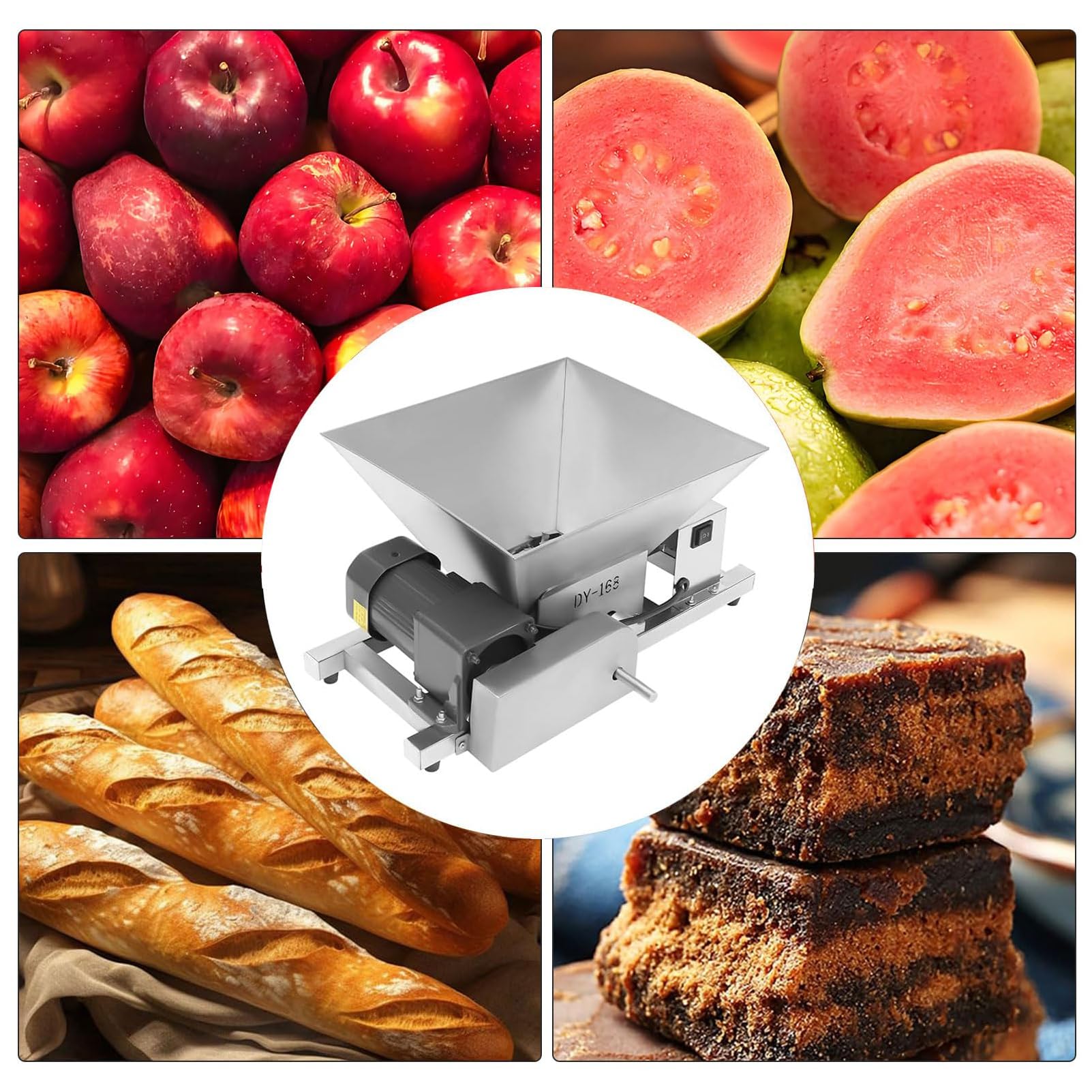 Elektrische Obstzerkleinerungsmaschine, Trauben- Und Apfelzerkleinerer | 4l fassungsbehälter, 20kg/h ausgangsleistung, edelstahl-apfelweinzerkleinerer und mahlwerk, für brot, braunen zucker