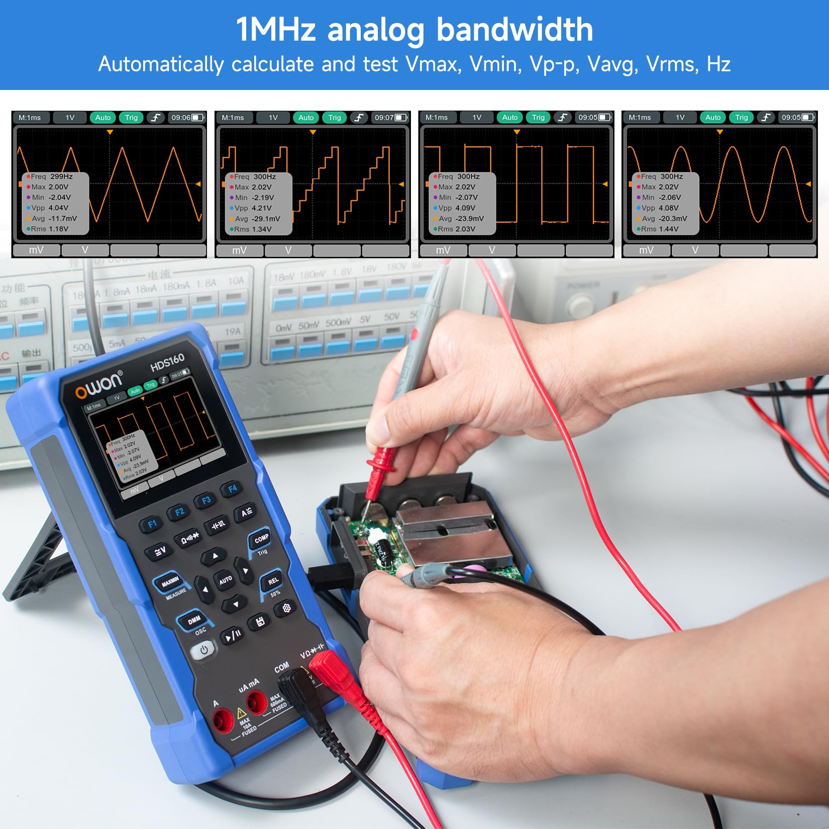 OWON HDS160 Multímetro osciloscopio+multifunción 2 en 1, ancho de banda de MHz con pantalla IPS de 2,8 pulgadas, 60000 recuentos, 4 multímetros digitales de 1/2 y osciloscopio digital de 1 canal