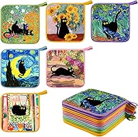 Whaline 12-Pack Black Cat Famous Painting Pot Holders - Heat Resistant Non-Slip Hot Pads, 7.9x7.9 Inch Kitchen Trivets for Cooking Baking