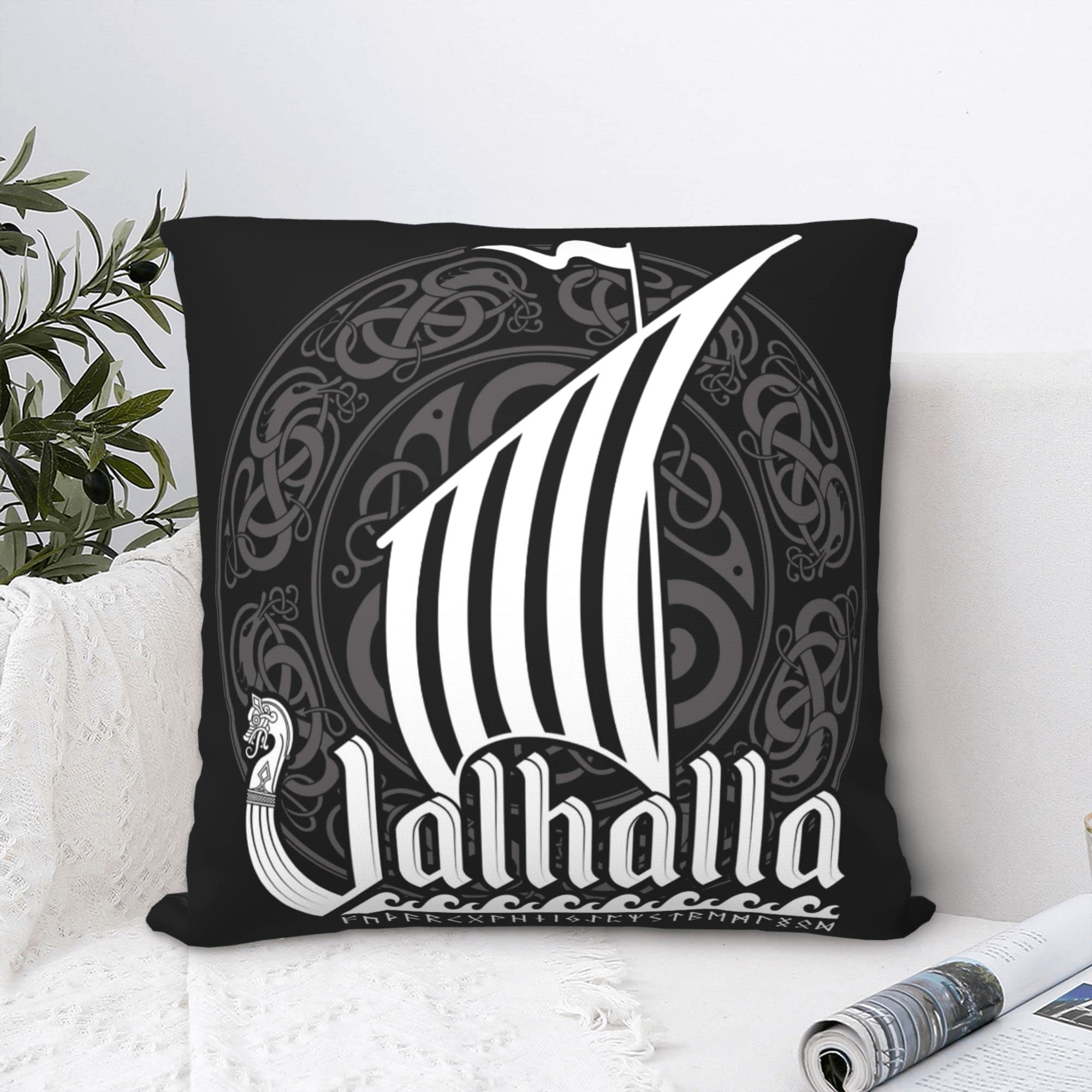 Wikinger Drachenschiff Kissenbezug – 50x50 Cm, Polyester, Skandinavisches Design, Für Sofa & Bett