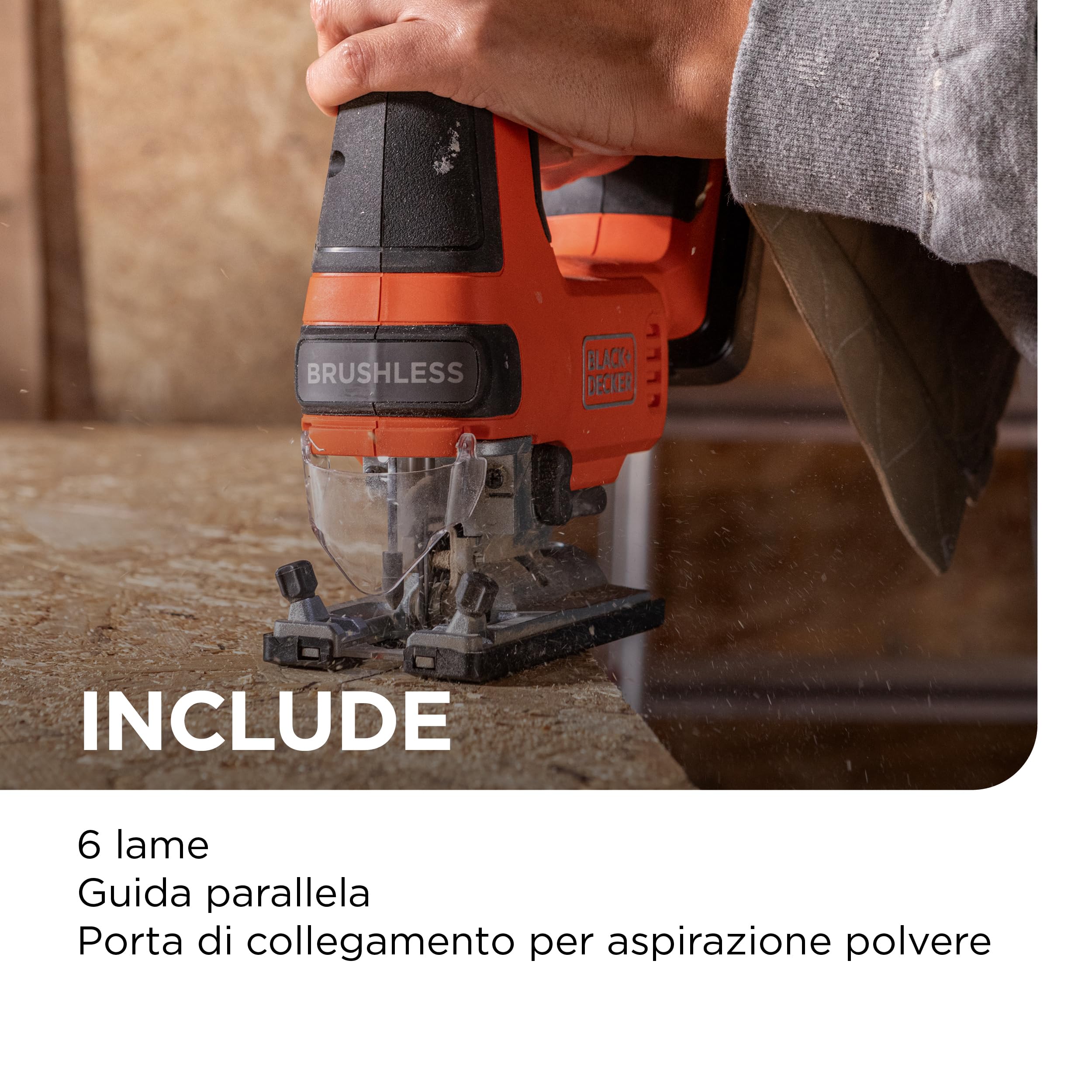 BLACK+DECKER Seghetto Alternativo a BatteriaBrushless, Solo Corpo Macchina 18V, con 6 Lame,Batteria Non Inclusa, BLCJS78NZ-XJ