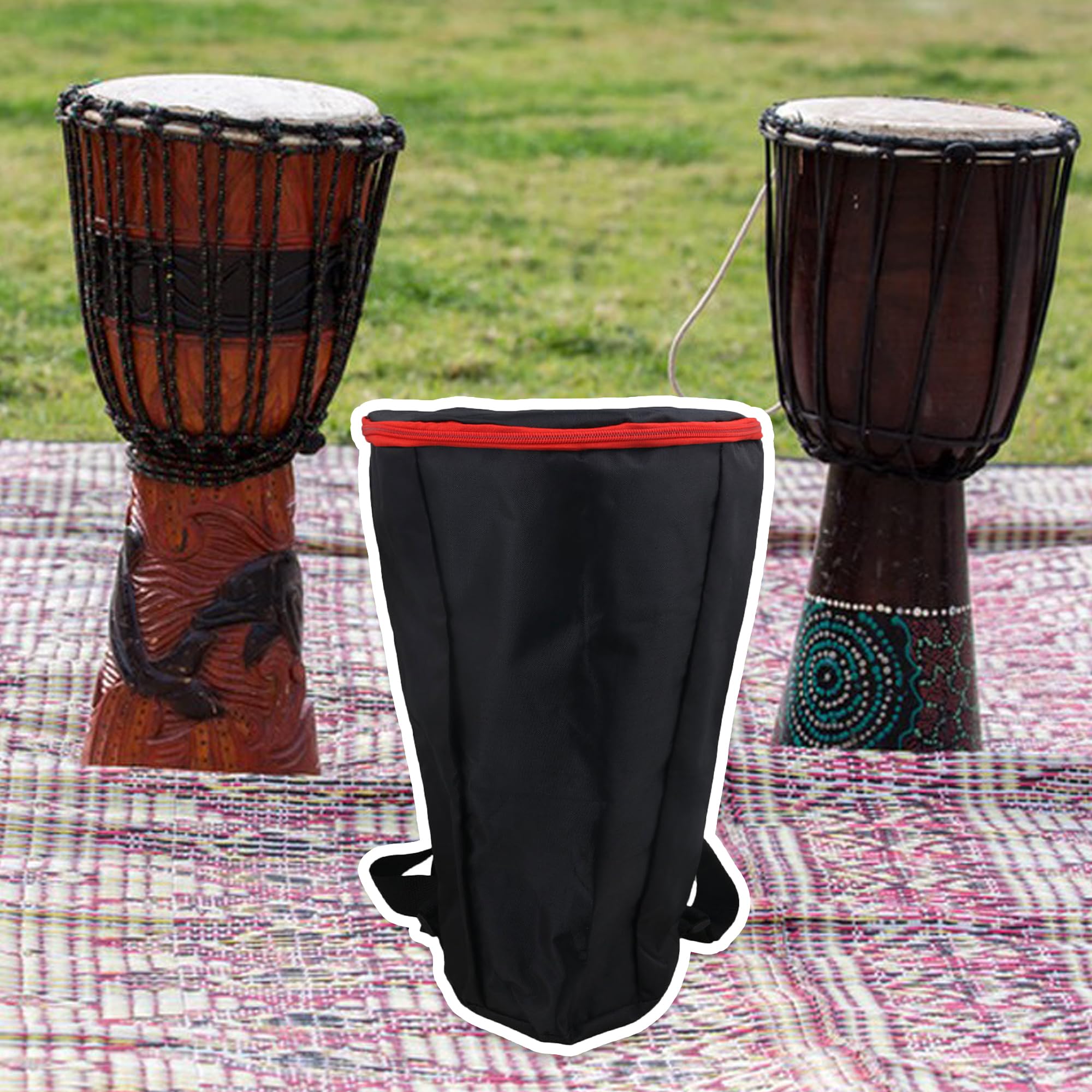 RDEXP Housse de transport souple en nylon noir imperméable avec fermeture éclair et bretelles renforcées pour percussion de batterie africaine de 30,5 cm