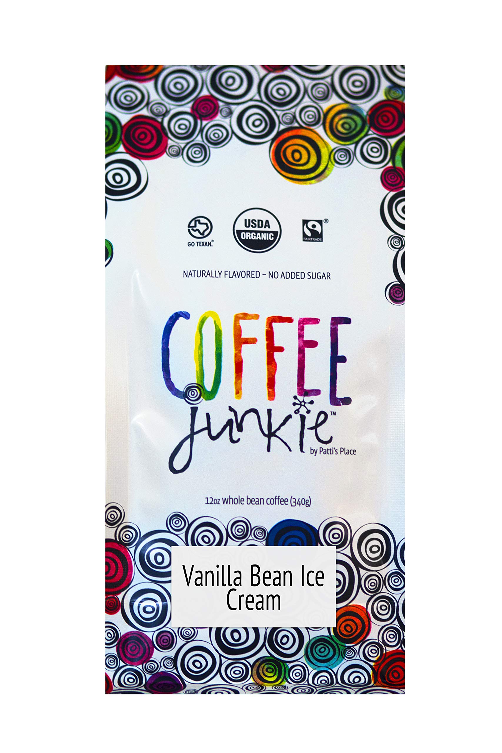 Coffee Junkie Vanilla Bean Ice Cream Naturally Flavored Organic Coffee Beans - 12 oz - Decaf