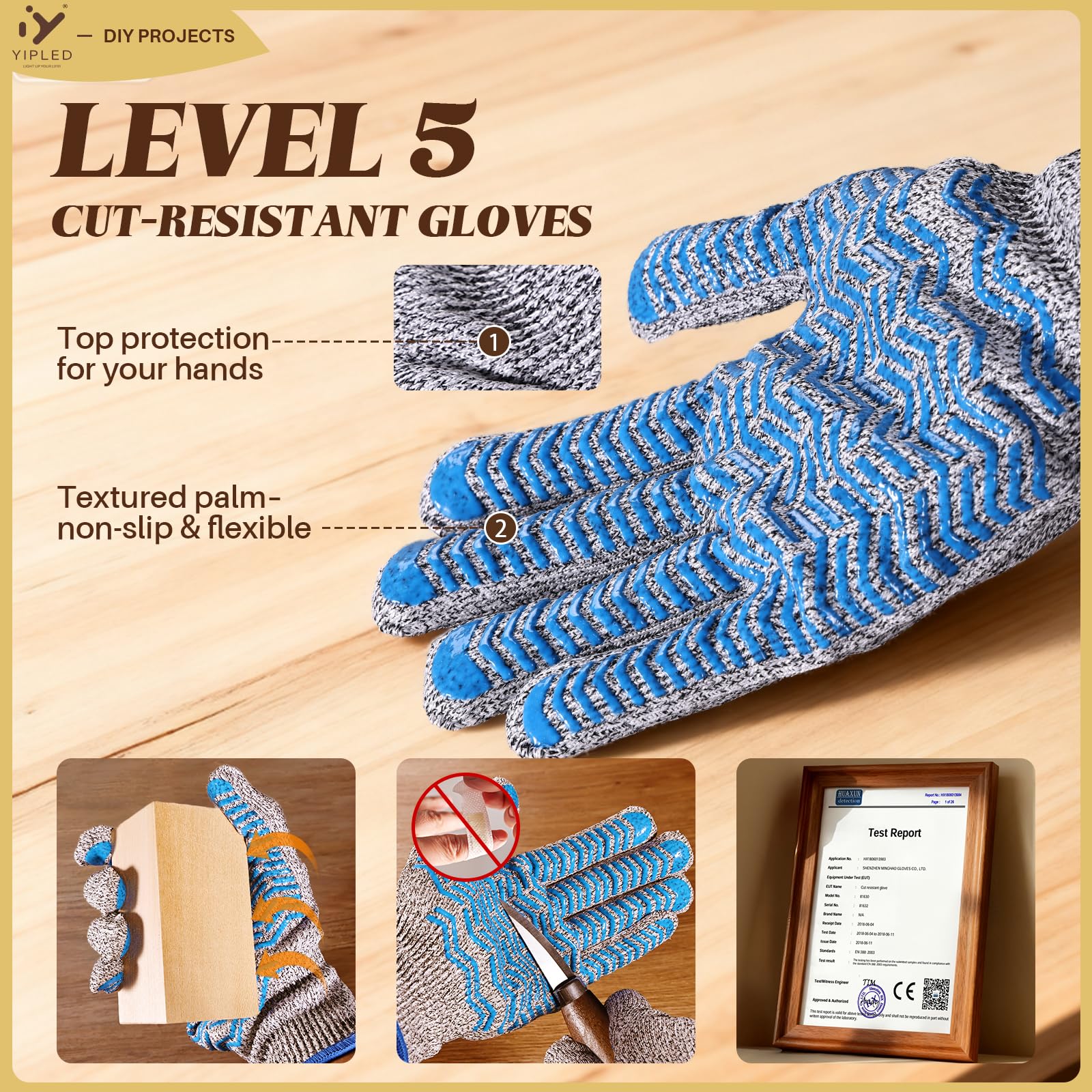 Kit de tallado de madera para principiantes, herramientas de tallado de madera con 3 cuchillos de corte, 6 bloques de tallado de tilo, guantes anticorte de grado 5, estropajo de cuero, compuesto de