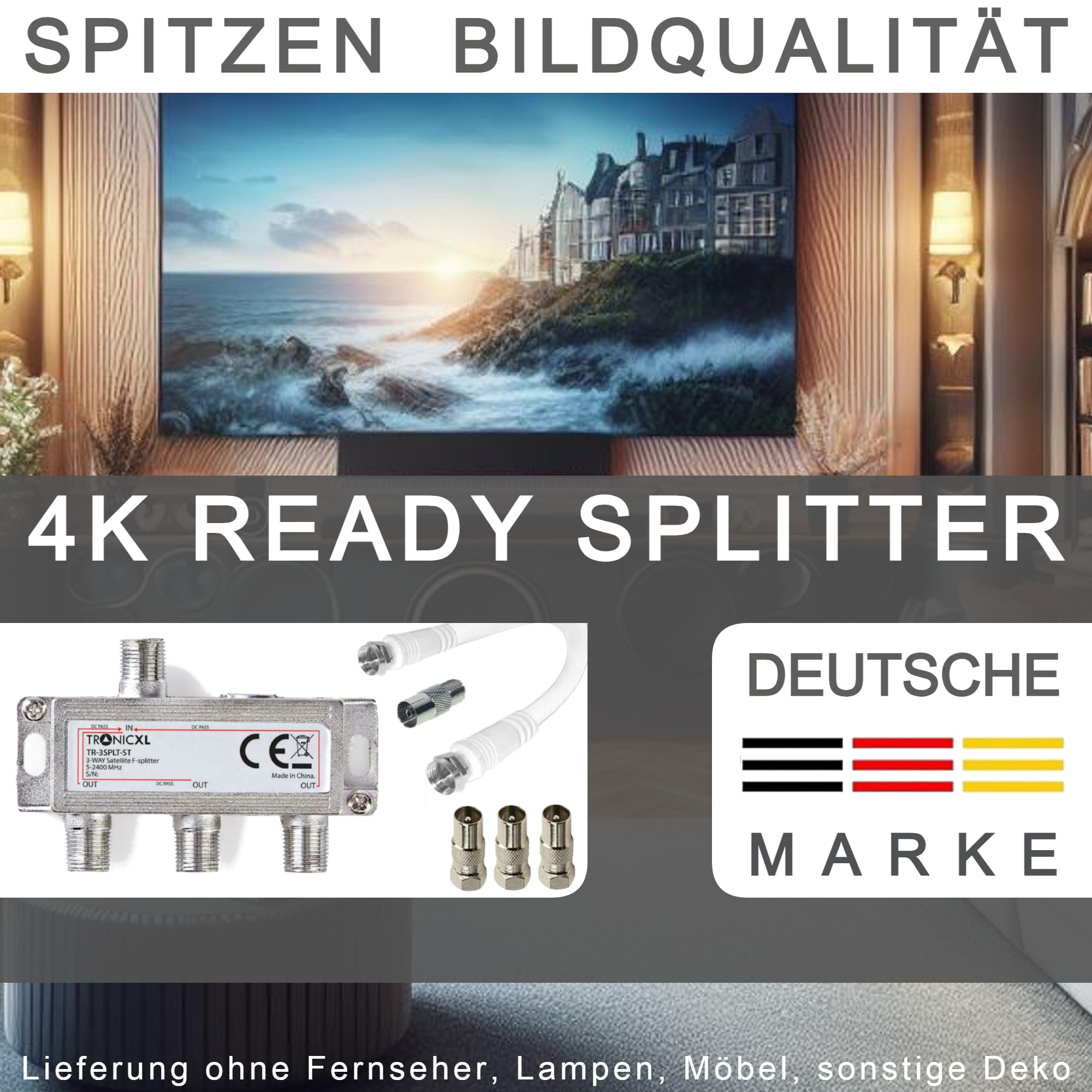 TronicXL Répartiteur répartiteur 3 Voies 3D 4K HD pour antenne Virgin Media Sat Sky Telewest Eurovox Starview Dreambox Satellites Coax Box TV CATV