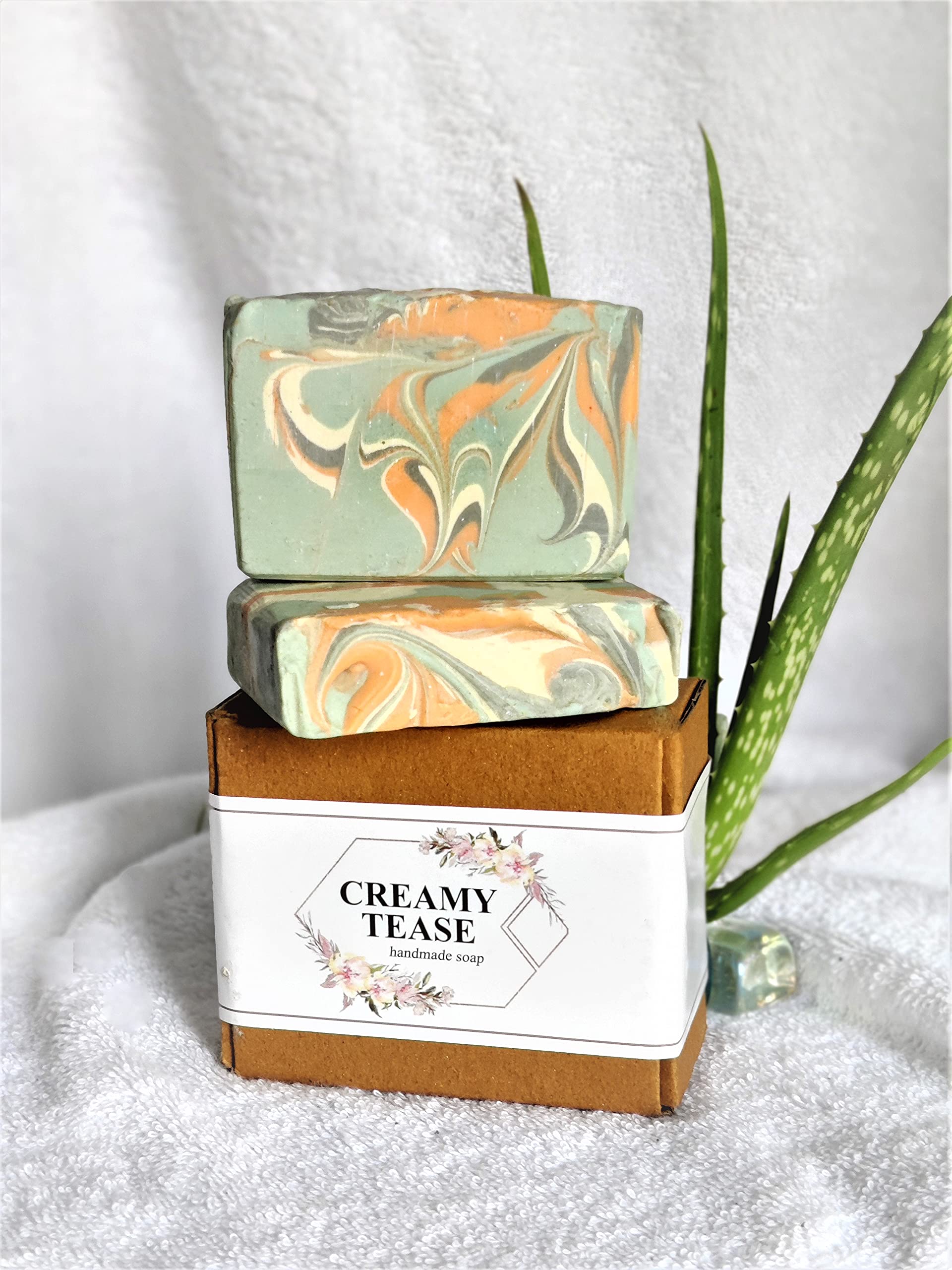 CREAMY TEASE - CHERISH - Ayurvedic Cold Process Soap with MILK, RICE WATER and ALMOND OIL - ORGANIC, Chemical Free, Handmade Bath Soap for Face, Body, Skin Brightening (360 Grams, Pack of 3)