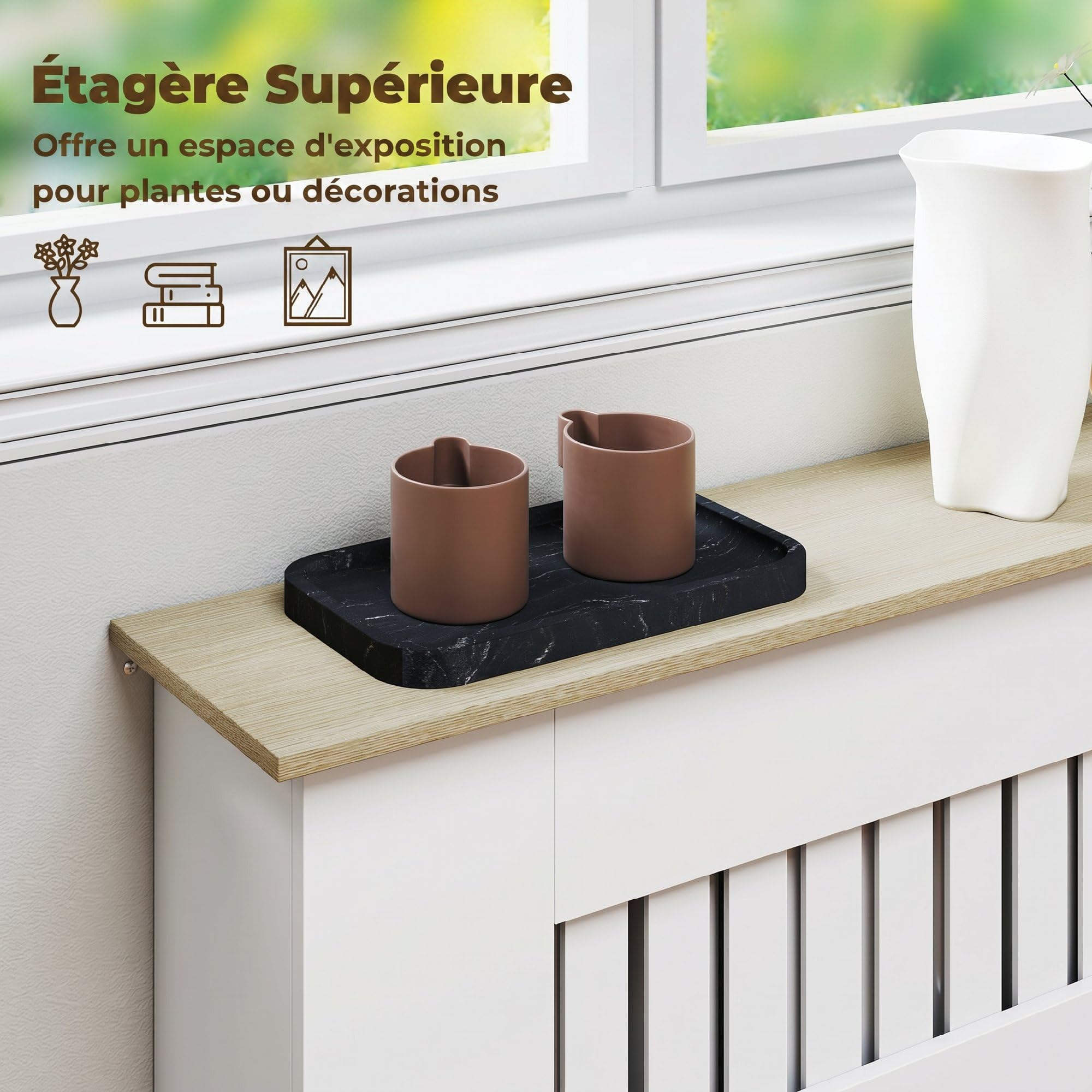 HOMCOM Couvercle de Radiateur en Bois, Cache Radiateur Moderne à Lattes avec Détails Croisés et Étagère Supérieure, pour Salon, Chambre à Coucher, Couloir, 78 x 19 x 81 cm, Blanc