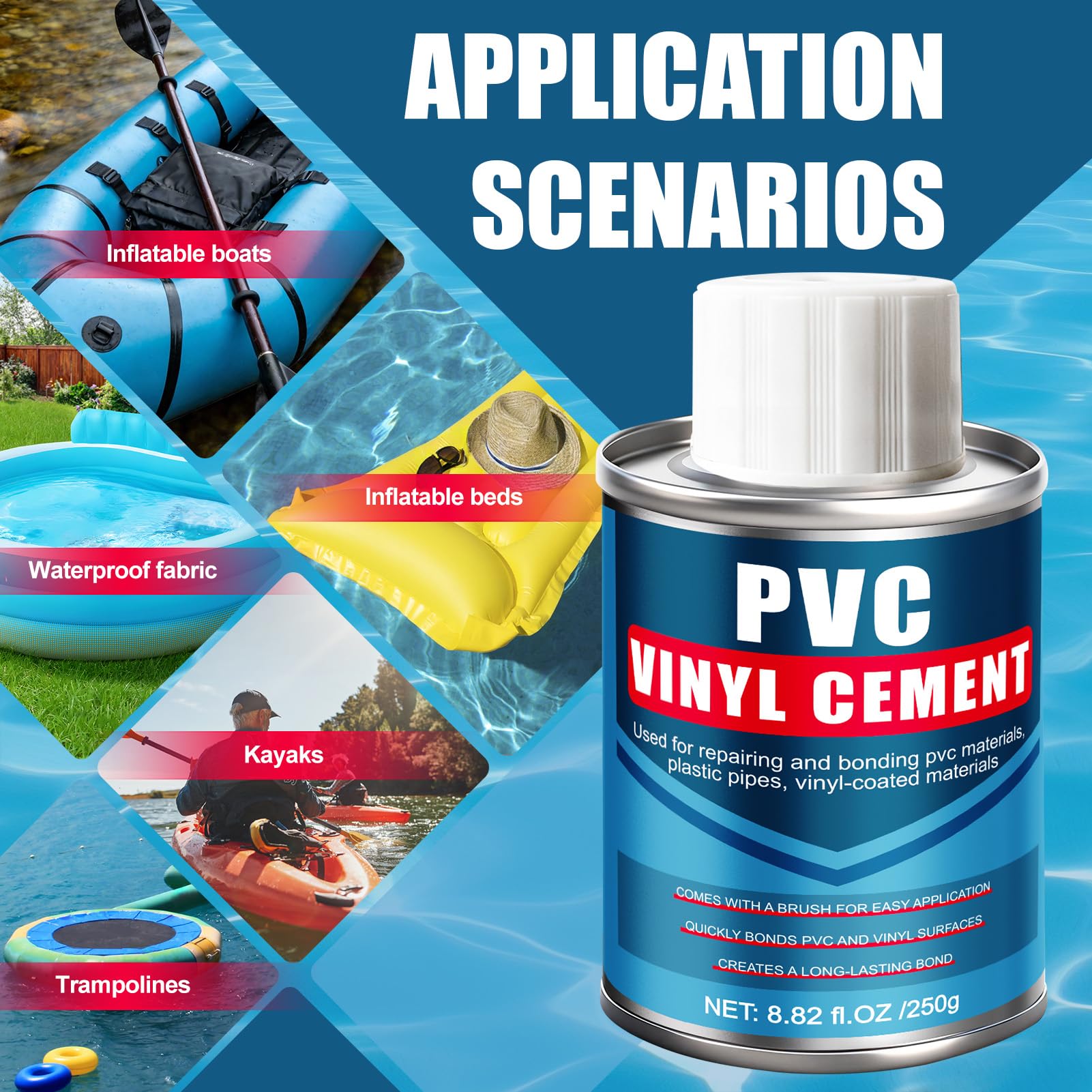 Colla per Plastica, Kit Riparazione Materasso Gonfiabile, Colla per PVC, Impermeabile, Forte Aderenza, per Riparare Materiali in PVC, Tubi di Plastica, Gommone Gonfiabile, Tende, 250 g