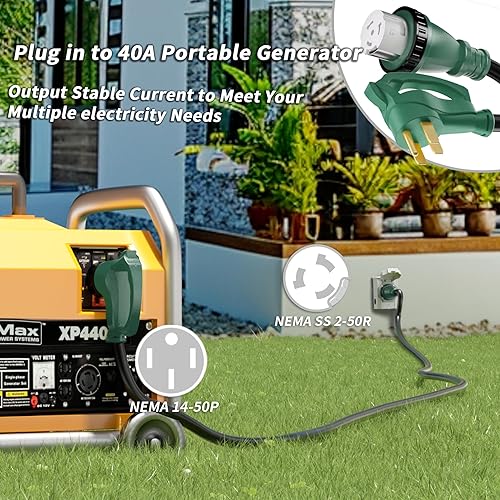 Miniatura 10 de Cable generador de 50 amperios, cable de extensión RV de 25 pies y 50 amperios con bloqueo giratorio, cable generador 50A de 4 clavijas amarillo,