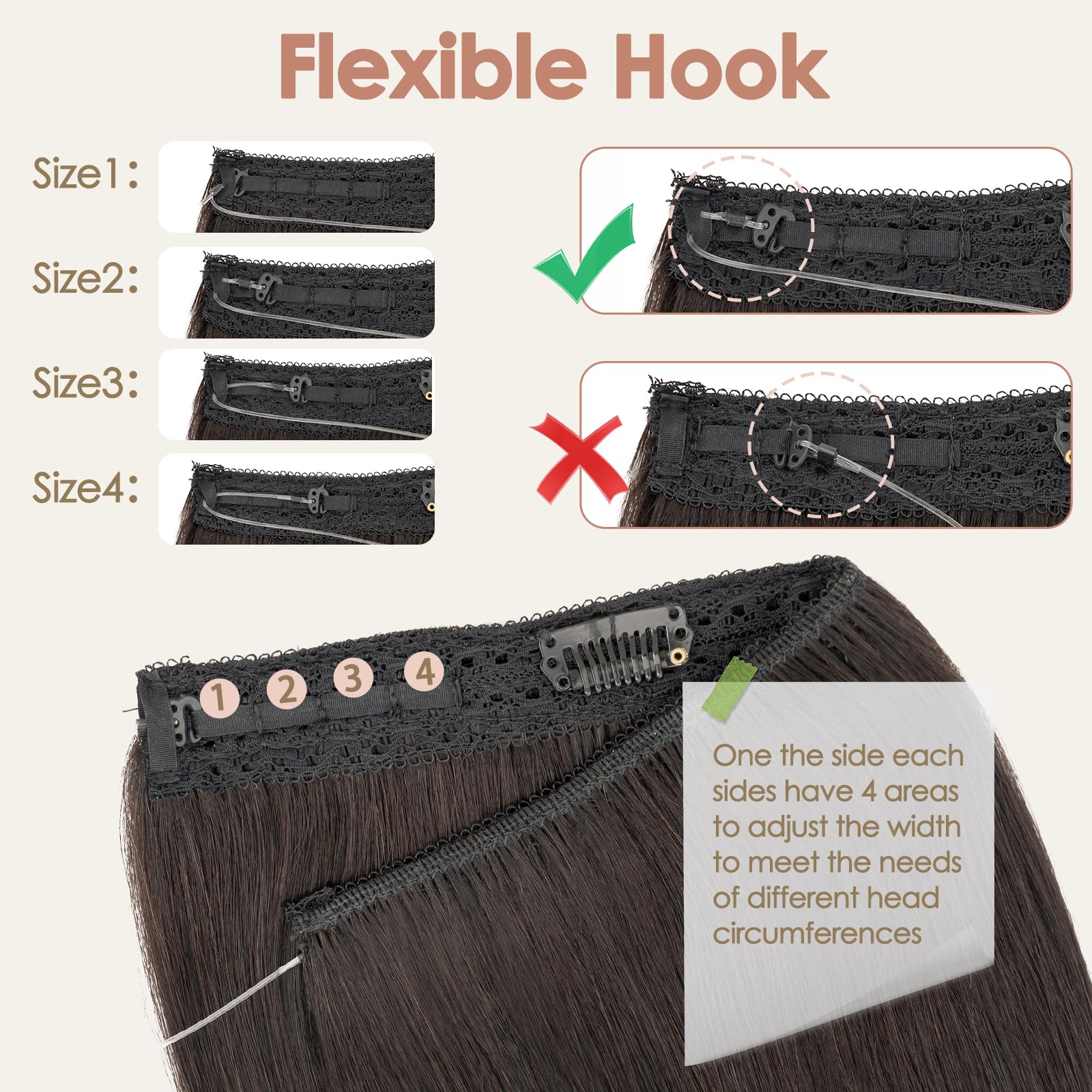 S-noilite Wire Hair Extensions Human Hair Natural Black Invisible Fish Line Hair Extensions Real Hair One Piece Human Hair Extensions 14 Inch 60g - Image 3
