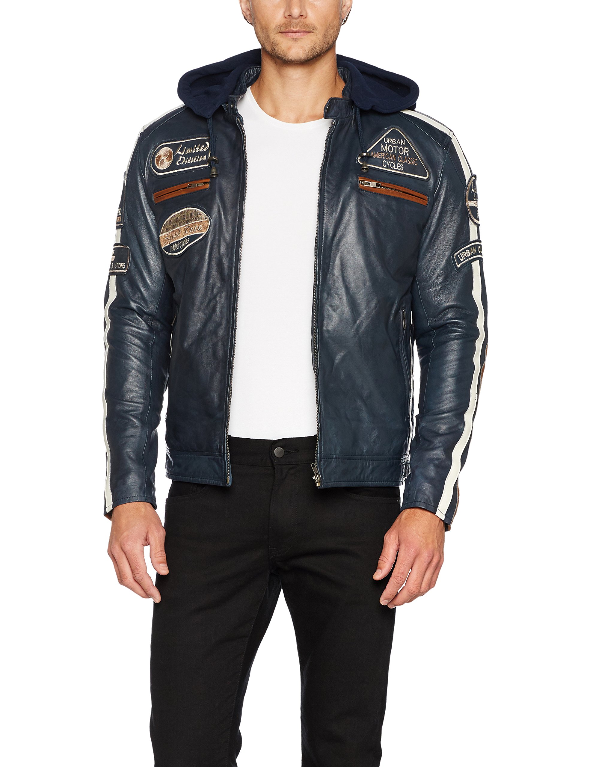 URBAN 5884 Veste de Moto Homme en Cuir d’Agneau Véritable avec Protections Amovibles – Blouson Moto avec Protections Dos, Épaules et Coudes — view 12