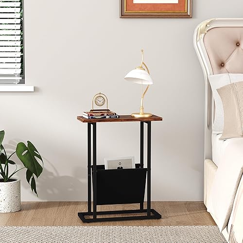 Miniatura 8 de Mesa auxiliar estrecha para espacios pequeños, mesa auxiliar pequeña con soporte para revistas, mesa delgada delgada y delgada para sala de estar,