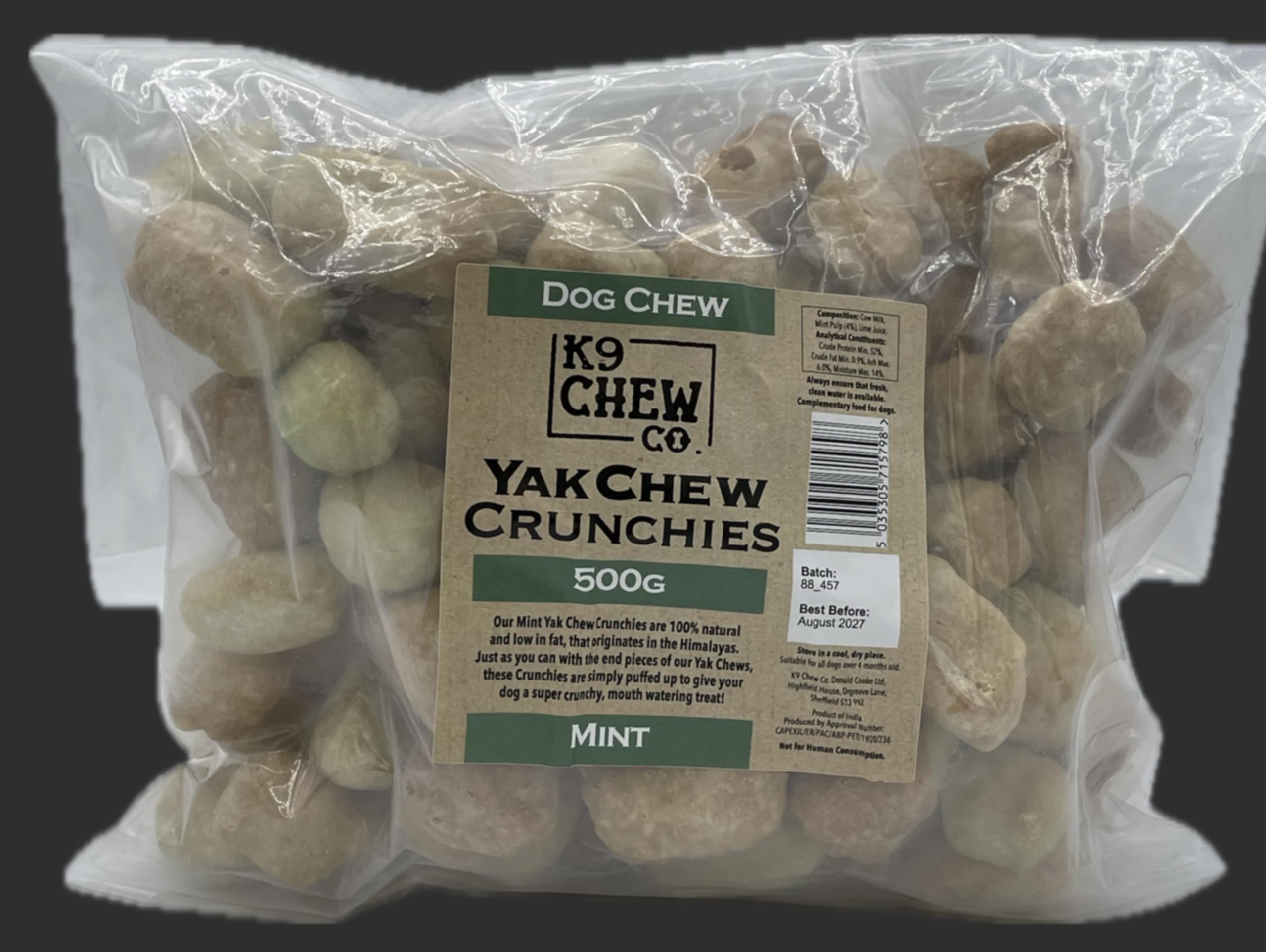 100g Yak Chew Crunchies Mint, 100% Natural Dental Dog Treat, Long Lasting Chew, High Protein and Calcium