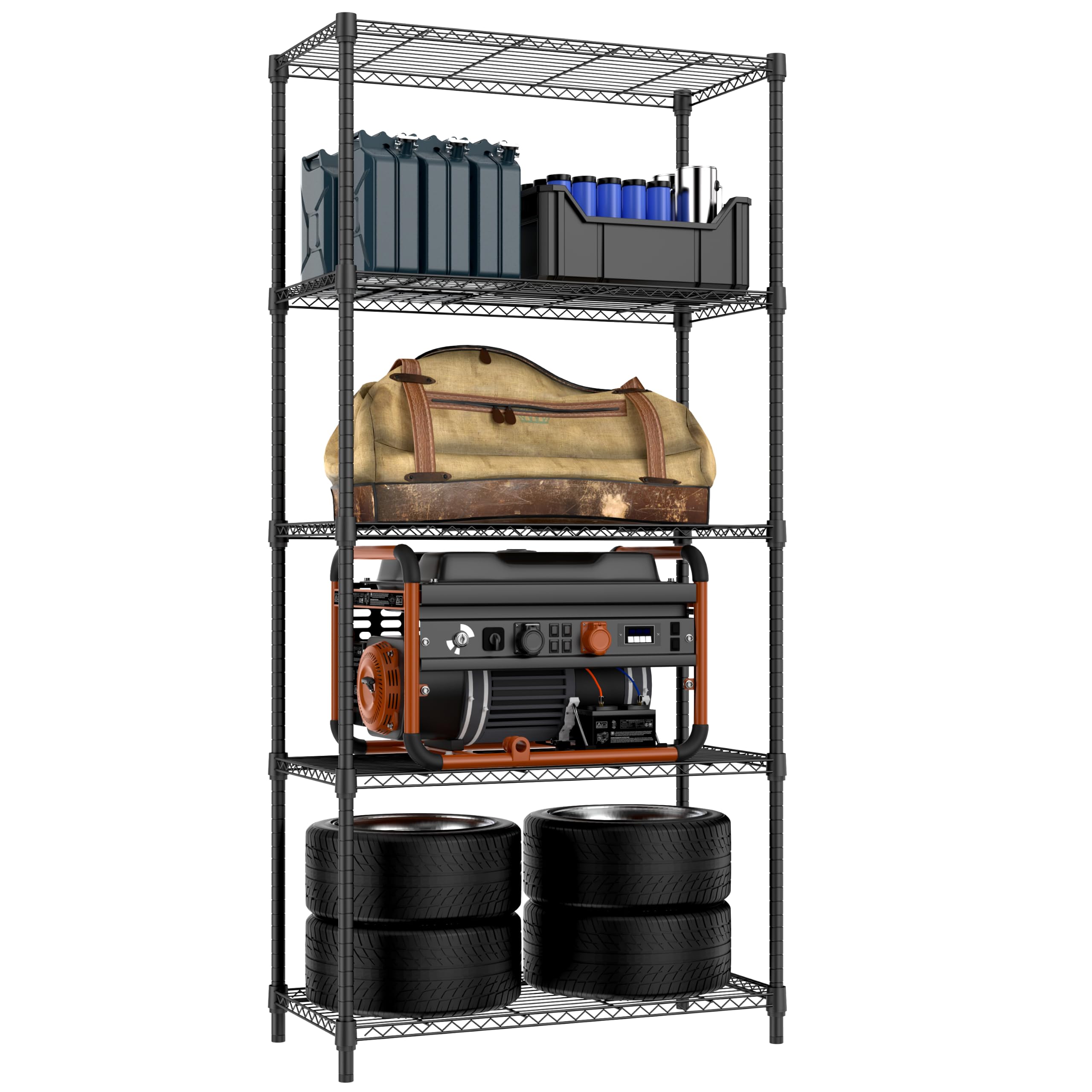 M MZG 1250 lbs 5 Tier Shelf Metal Storage Shelves Shelving Wire Rack Heavy Duty Closet Organizers for Garage Kitchen Bathroom Laundry Black 40 x 85 x 173.9 cm