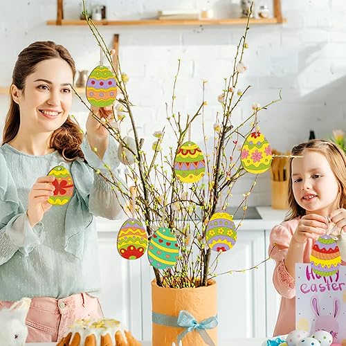 Miniatura 47 de 80 piezas de adornos de madera de primavera para pintar, 8 estilos de adornos de madera sin acabado para bricolaje, cortes en blanco