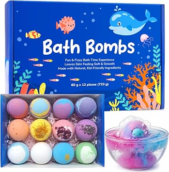 12 PCS Natural Bath Bombs, 2026 Upgrade Play Fizz Bath Bombs Gift Set | with 12 Different Fragrances, Ocean Theme Bath Fizzies, Sea Salt Color Changing Spa Easter Bath Balls