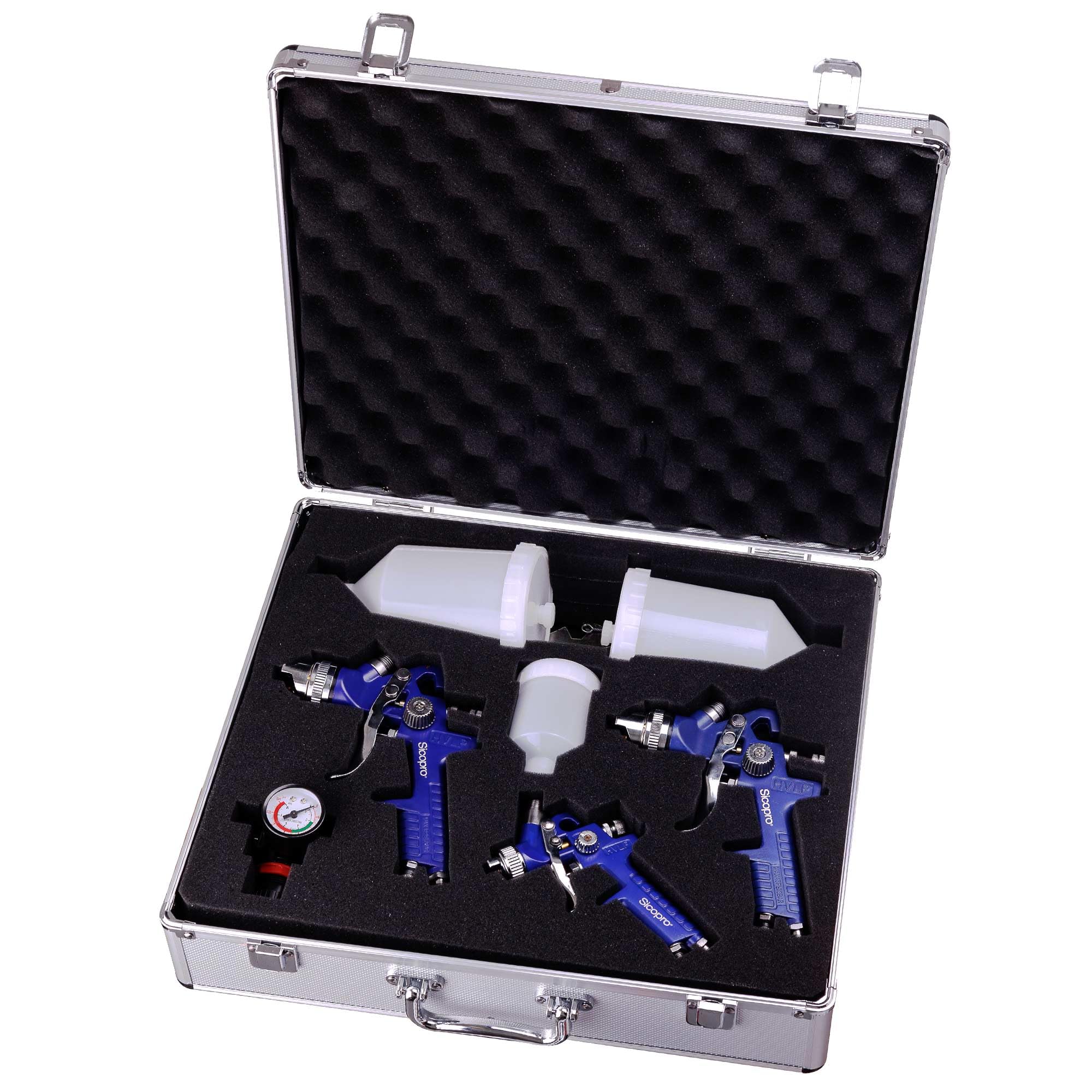 HVLP 0,8 1,4 1,7 mm 2 x H-827 + H-2000P pistola a spruzzo con valigetta in alluminio