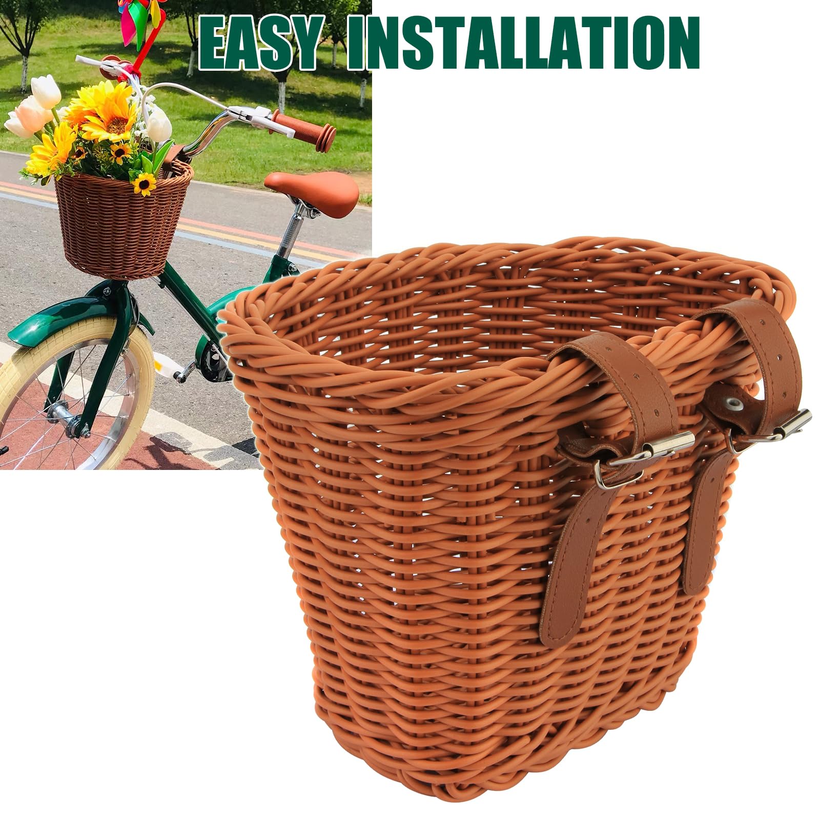 Twilight Garage Bicycle Wicker Basket for Kids Bikes Tricycle, Scooters, Brown, Polypropylene, Handlebar Mount - Image 4
