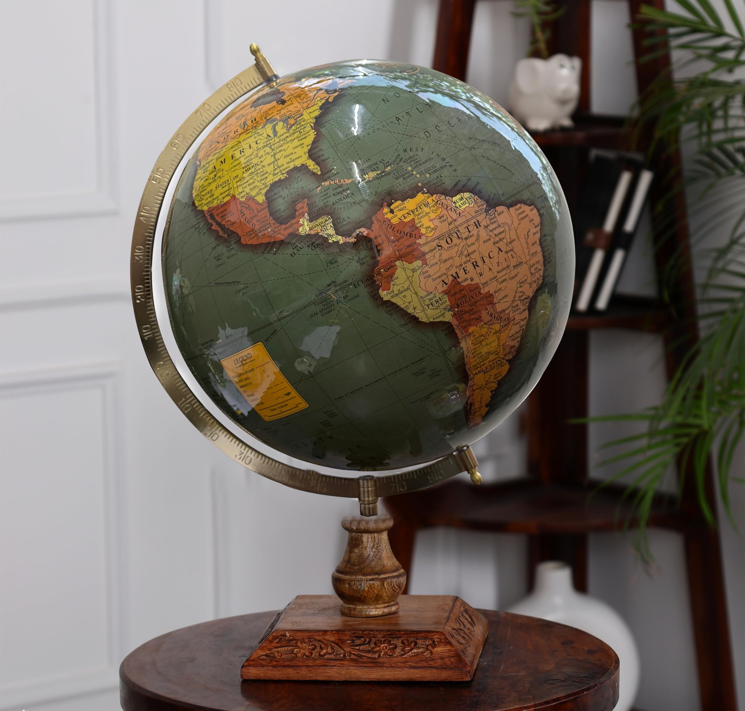 GLOBE DADDY Rotating World Globe 12 Inch with Metal Arc and Wooden Stand for Home Décor, Office Decor and Decorations items, Birthday, Party Gifts and Anniversary.(dark green)