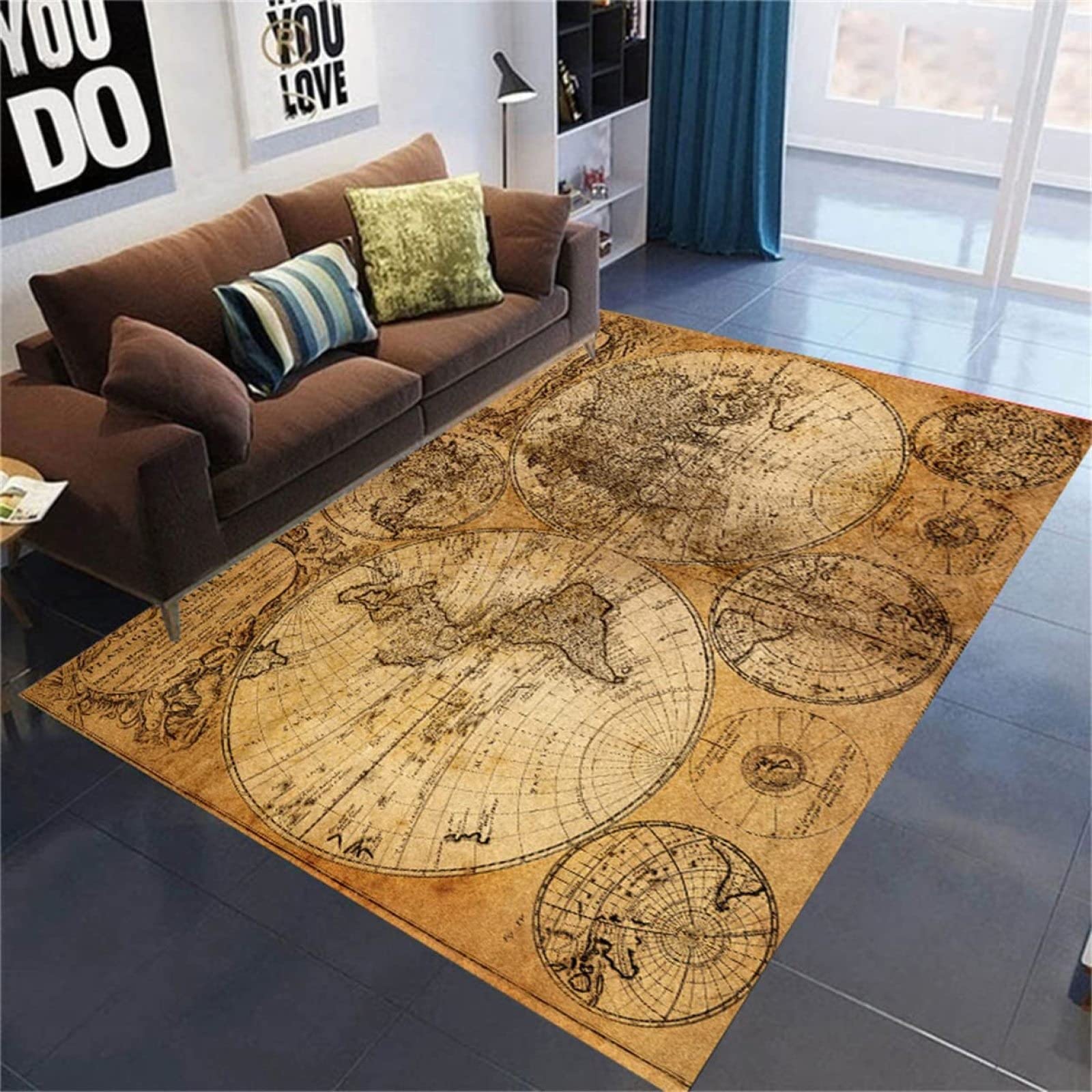 SIGOMA Tappeto Soggiorno Retrò, Mappa del Mondo Tappeto Moderni Antiscivolo Tappeto Bambini Lavabile Morbido, Tappeti Per Camera Letto Salotto Corrido Bagno Cucina, Scendiletto, 150 x 200 cm