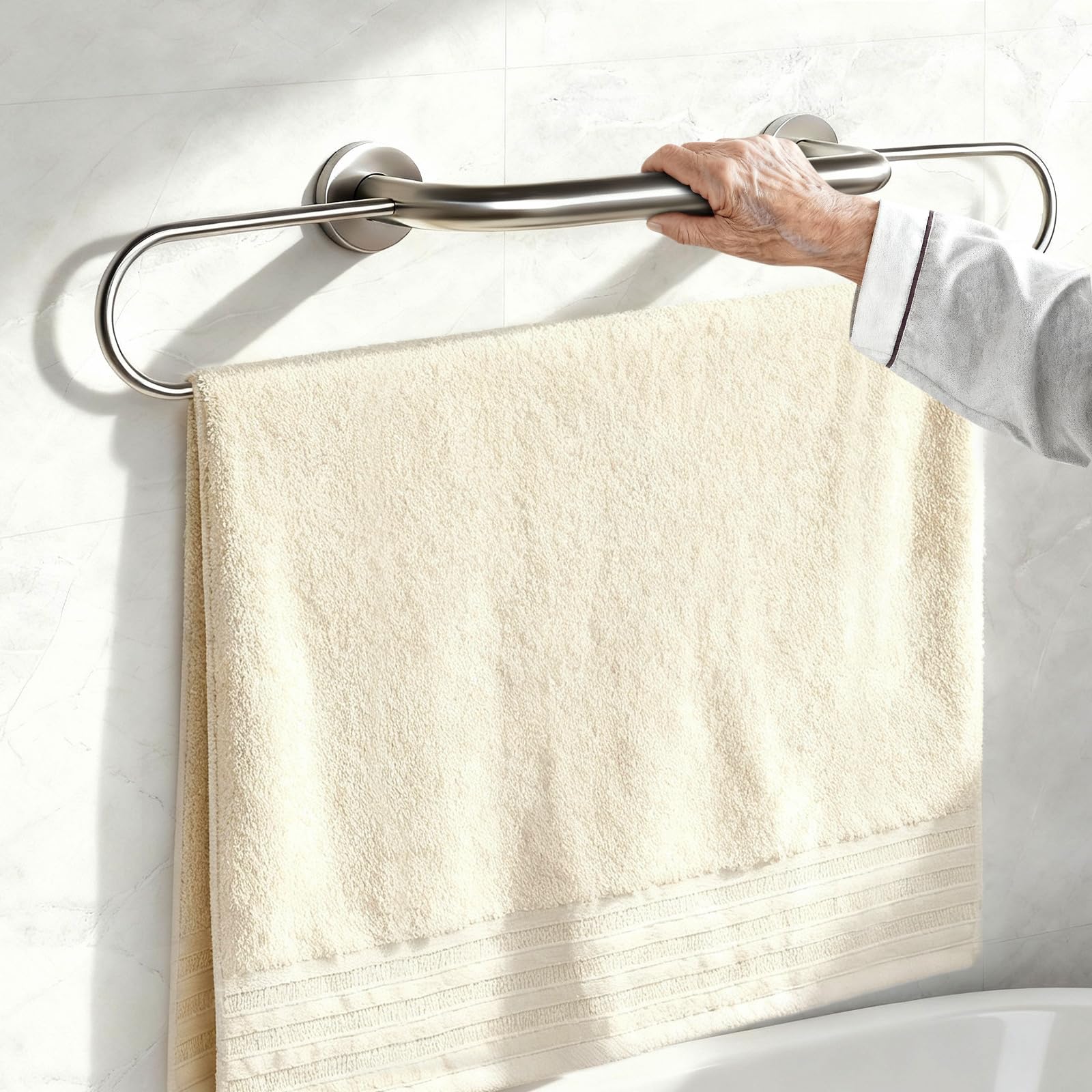 Barre d'appui avec porte-serviettes 76 cm anti-glissade pour l'autonomie à la maison