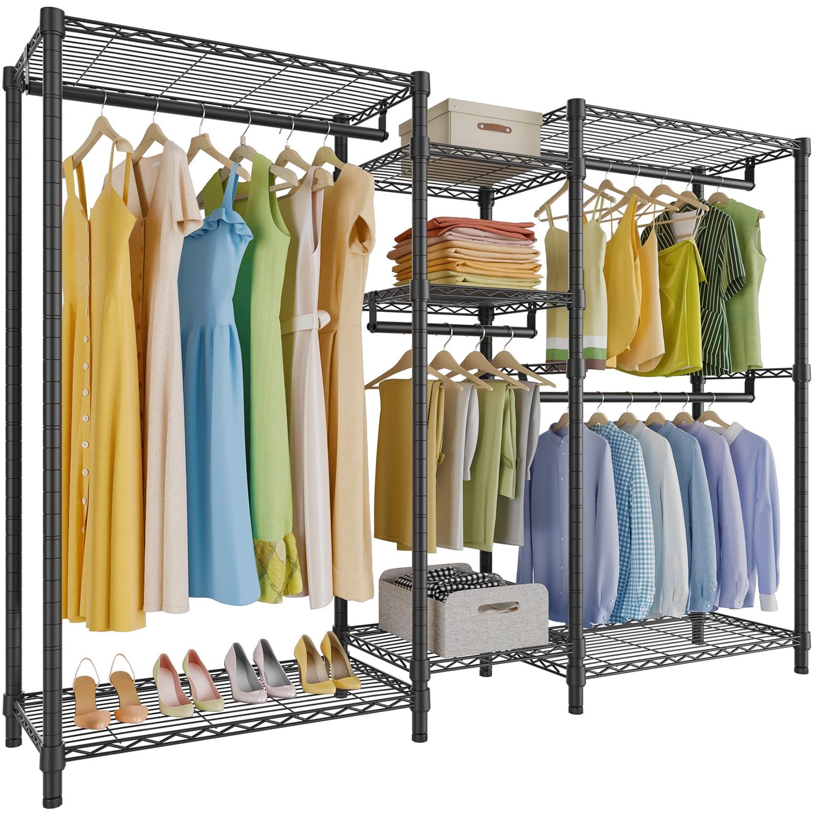 VIPEK V6 Wire Garment Rack Heavy Duty Clothes Rack Metal with Shelves, Freestanding Portable Wardrobe Closet Rack for Hanging Clothes 73.6" L x 17.3" W x 76.4" H, Max Load 850LBS, Black