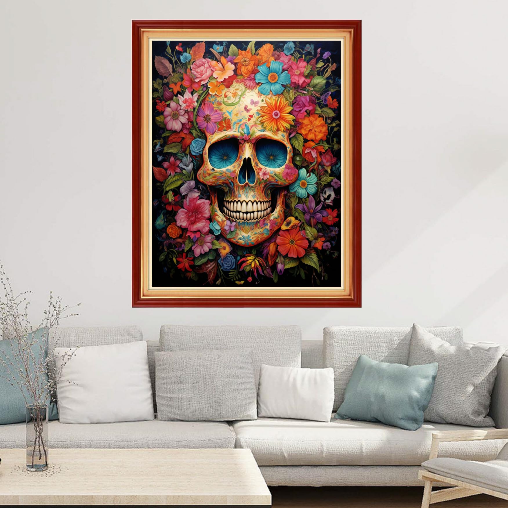 Joyhoor Kits de punto de cruz para principiantes, suministros de punto de cruz estampados, kits de bordado preimpresión para adultos, kits de punto de aguja, patrones de bordado, 11 quilates, calavera