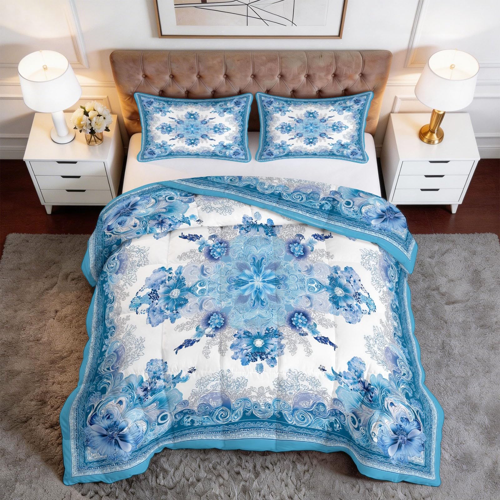 Edredón de verano de 200x200 cm con diseño vintage mediterráneo y grosor ligero de 4.5 tog