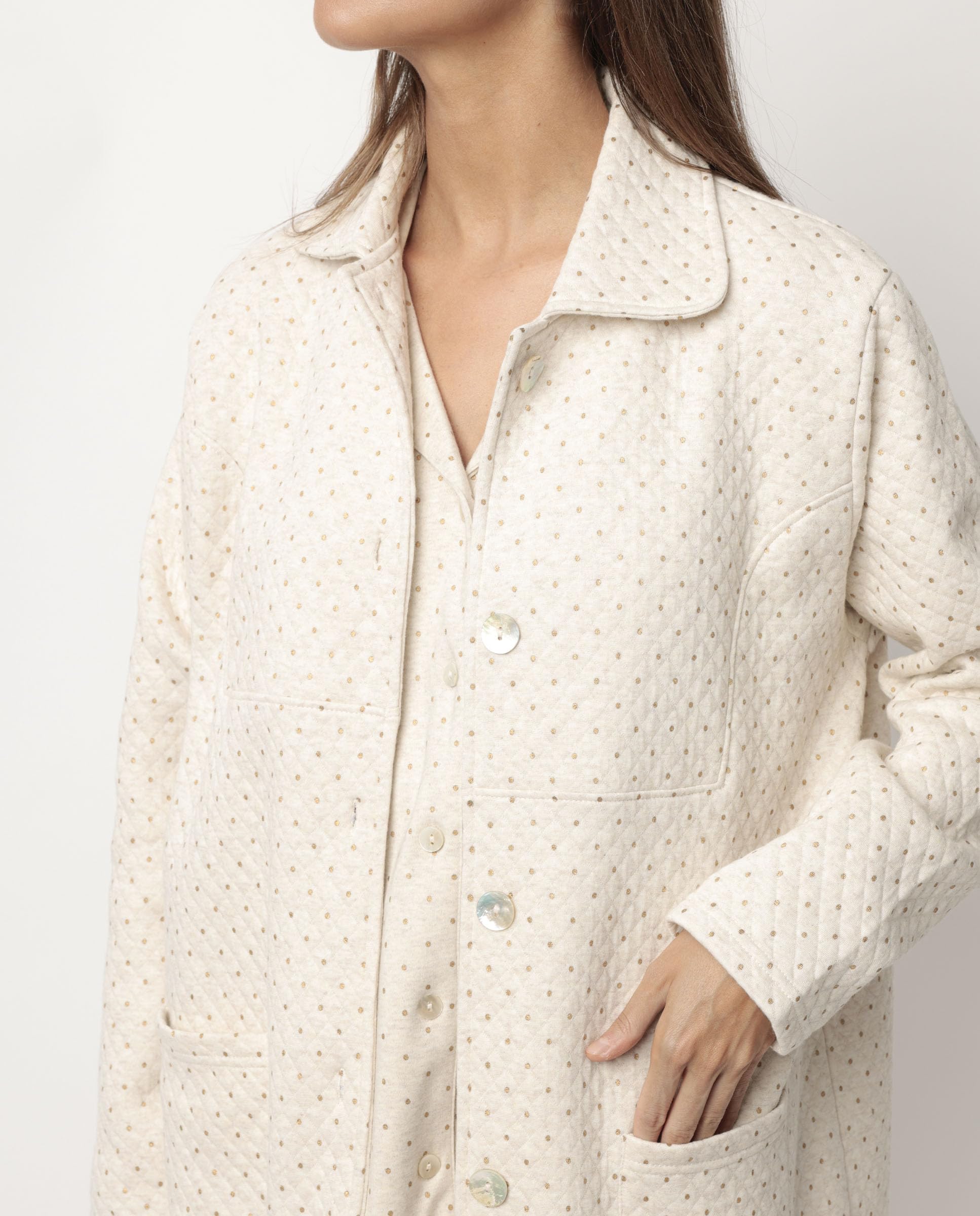 ADMAS classic bata manga larga botones organic dots para mujer