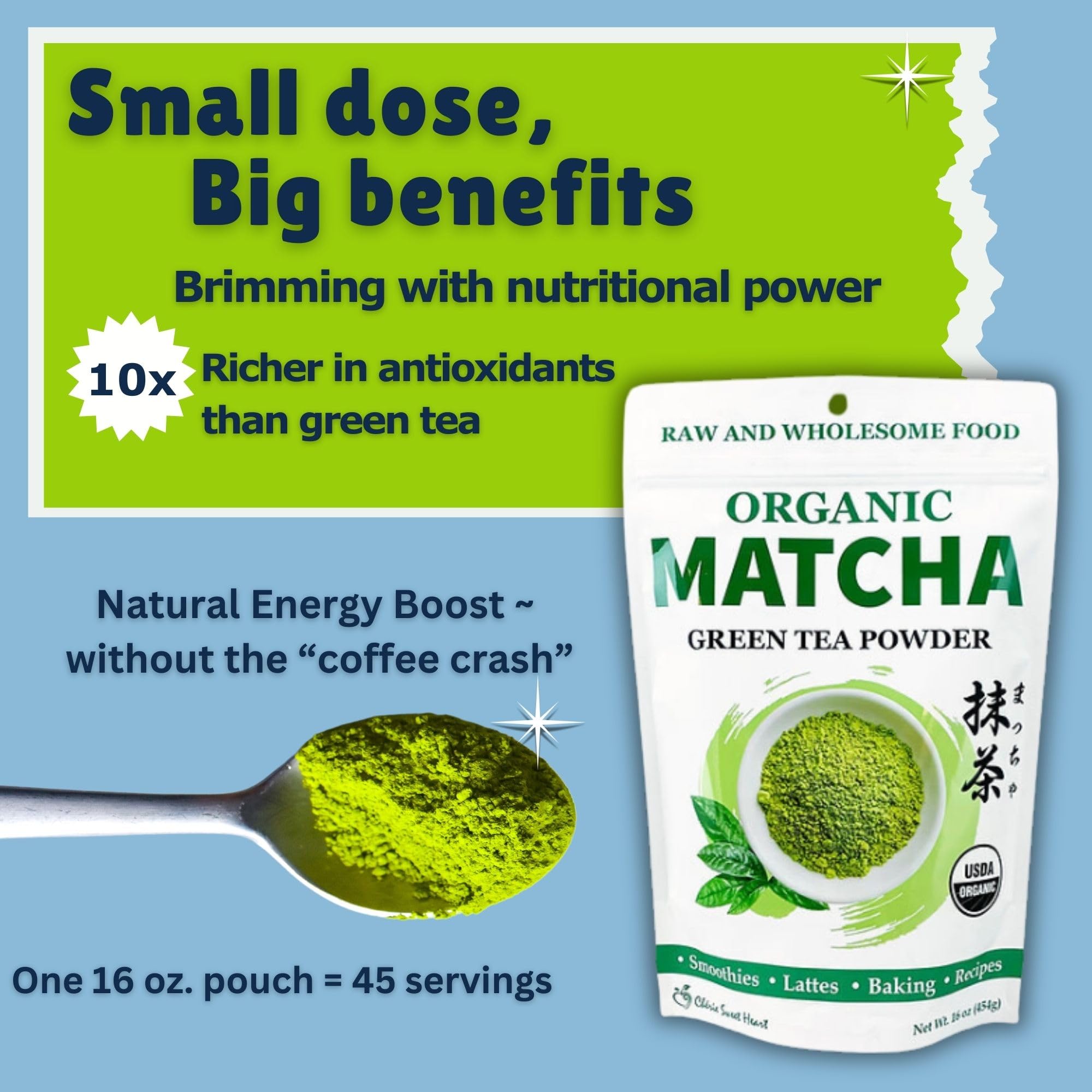Cherie Sweet Heart Organic Matcha Green Tea Powder - Premium Culinary Grade Authentic Japanese Origin Antioxidant-Rich Gluten-Free Vegan — view 7