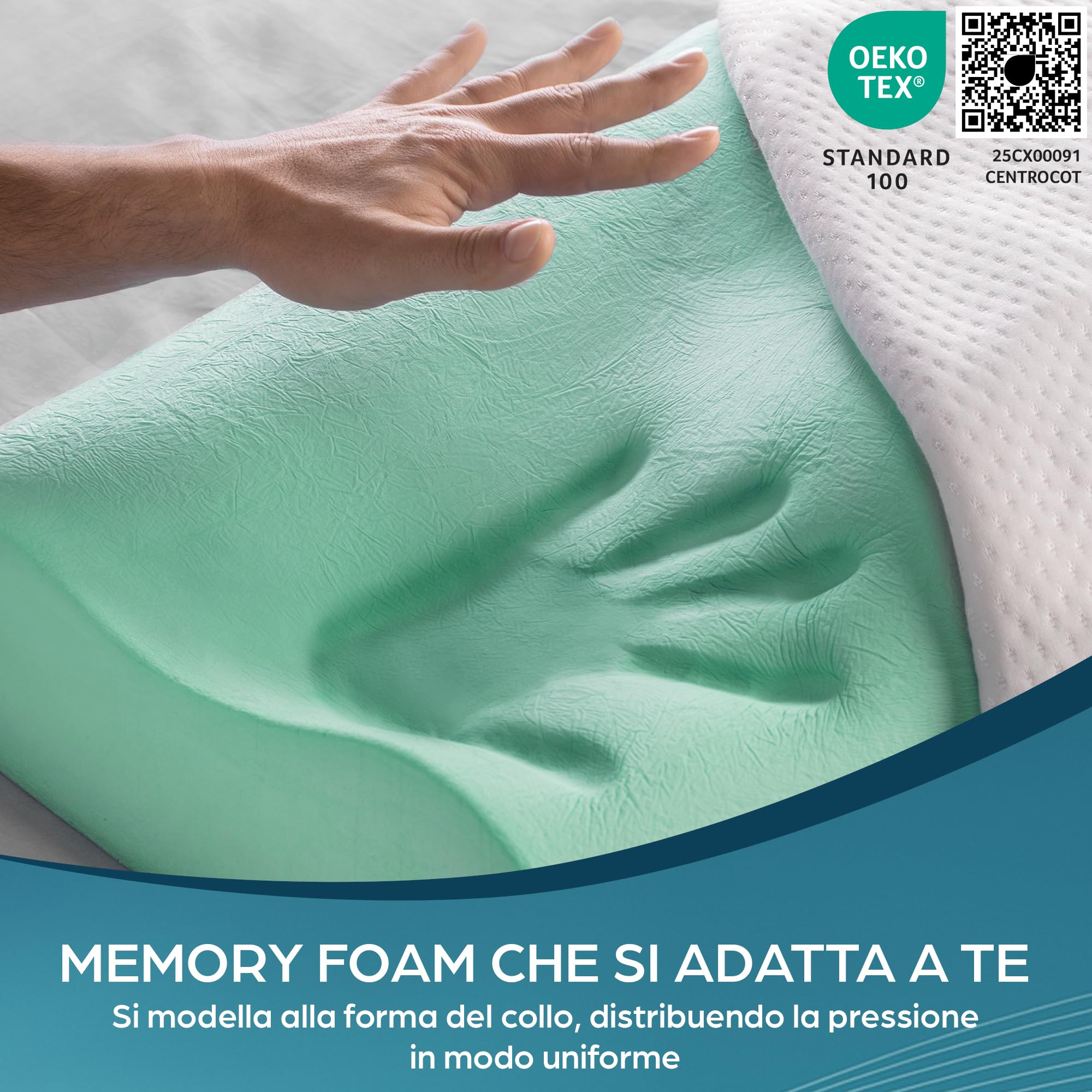 Flowen Cuscino Cervicale Memory Foam per Dormire Ortopedico Aloe Vera Guanciale a Doppia Onda Ideale per Supporto al Collo Ergonomico Traspirante Antirussamento Anallergico Federa Bamboo Lavabile