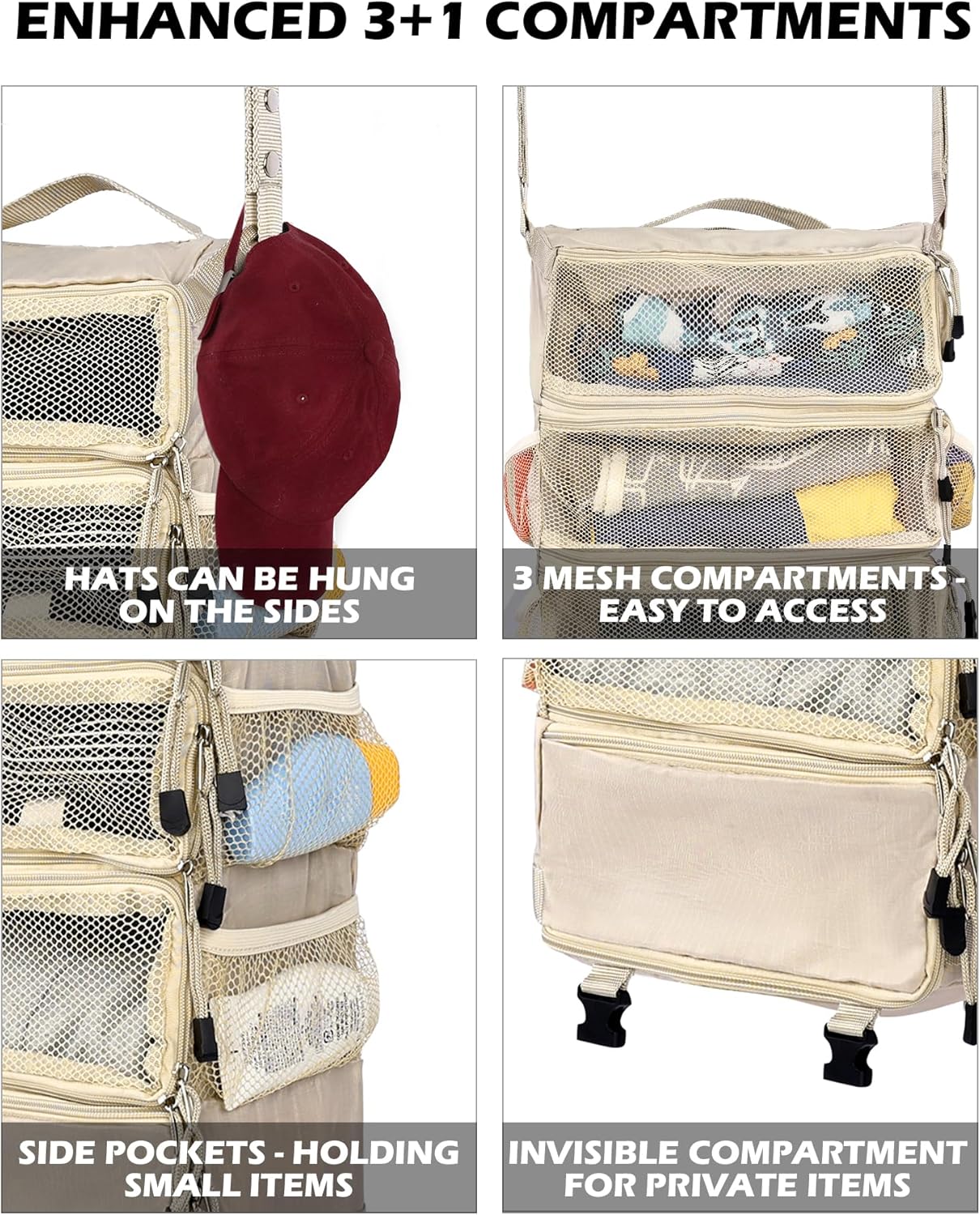 ELEZAY Hanging Packing Cubes All in One Ultra-Light Travel Shelves Portable Compression Organizer Bag Essentials for Carry-on Luggage Suitcase Closet Wardrobe Accessories Medium, Beige