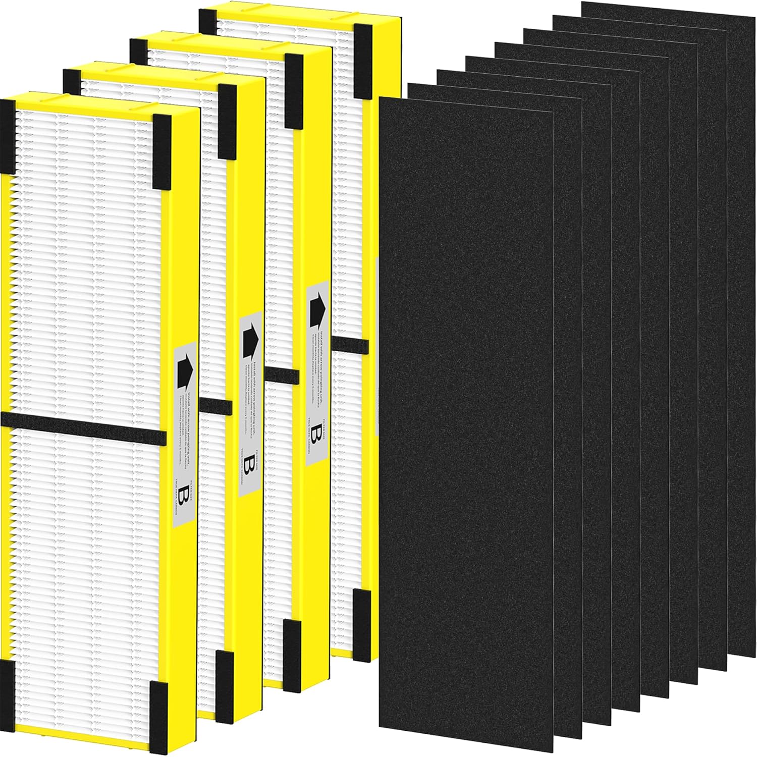 4 Pack FLT4825 HEPA Filter B Replacement Compatible with G-Guardian Air Purifier AC4825 AC4825E AC4825W AC4850 AC4300 AC4800 AC4900, 4 True HEPA Filters & 8 Carbon Pre-Filters, Yellow