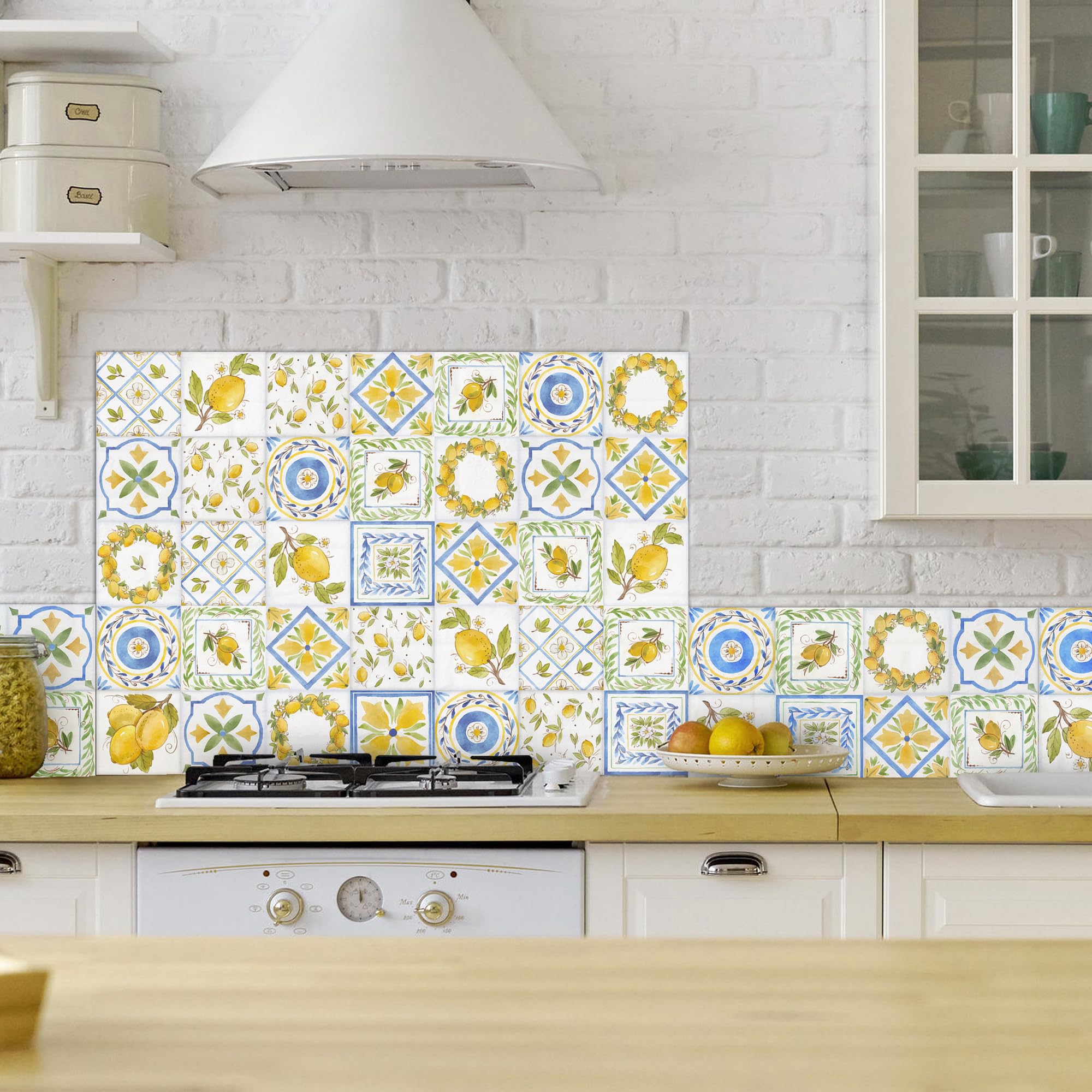CREARREDA Pannello Paraschizzi Cucina in Alluminio Lemon 84x60cm facile da applicare Made in Italy Protezione per fornelli e muro. Lavabile e facile da montare. Lastra paraschizzi in metallo