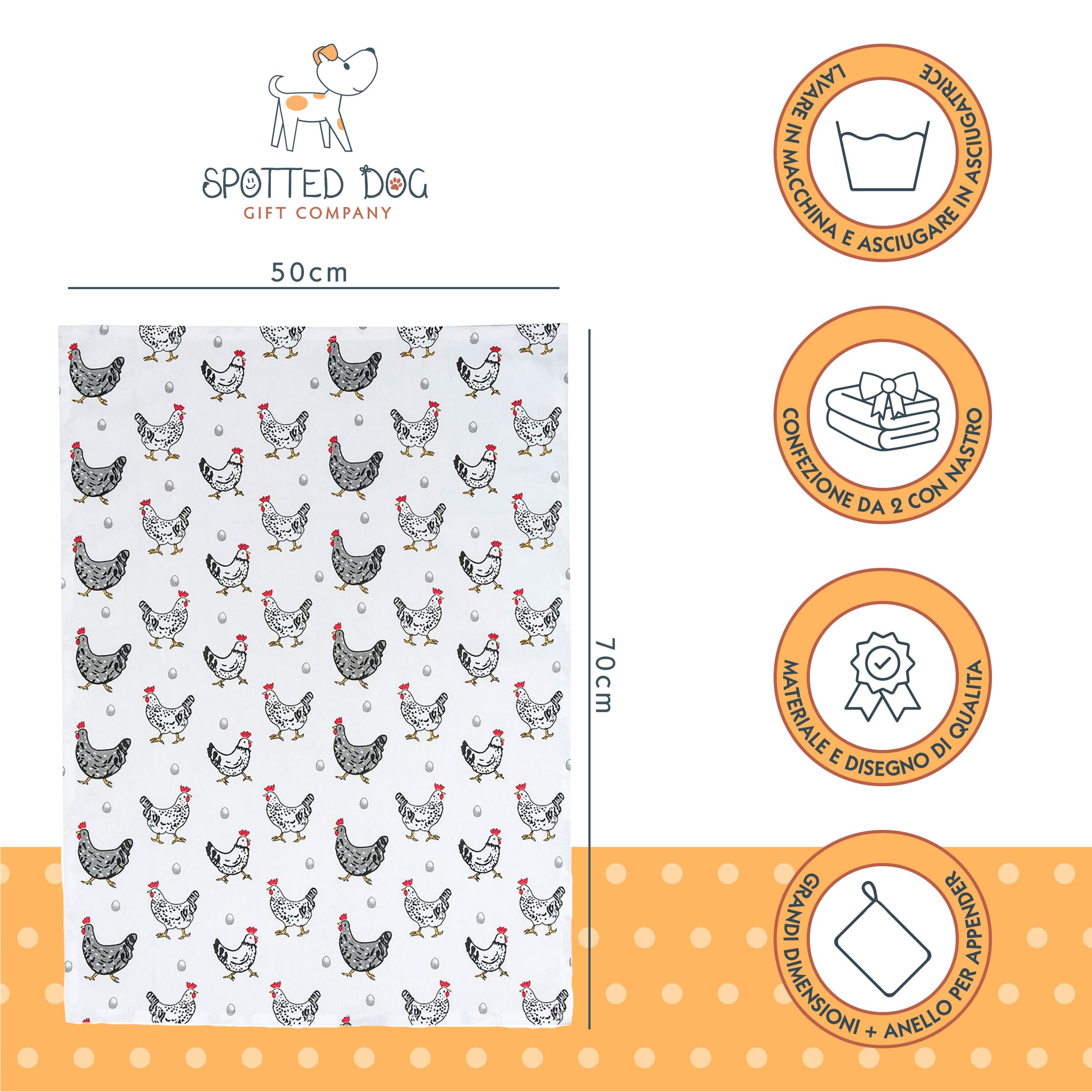Set Di 2 Strofinacci Da Cucina Vintage Con Gallina E Gallo - Microfibra Assorbente 40x60 Cm