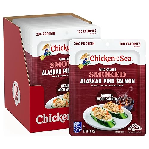 Pollo del mar sin piel y sin hueso Pacífico ahumado salmón, bolsa de 3 onzas (paquete de 12)