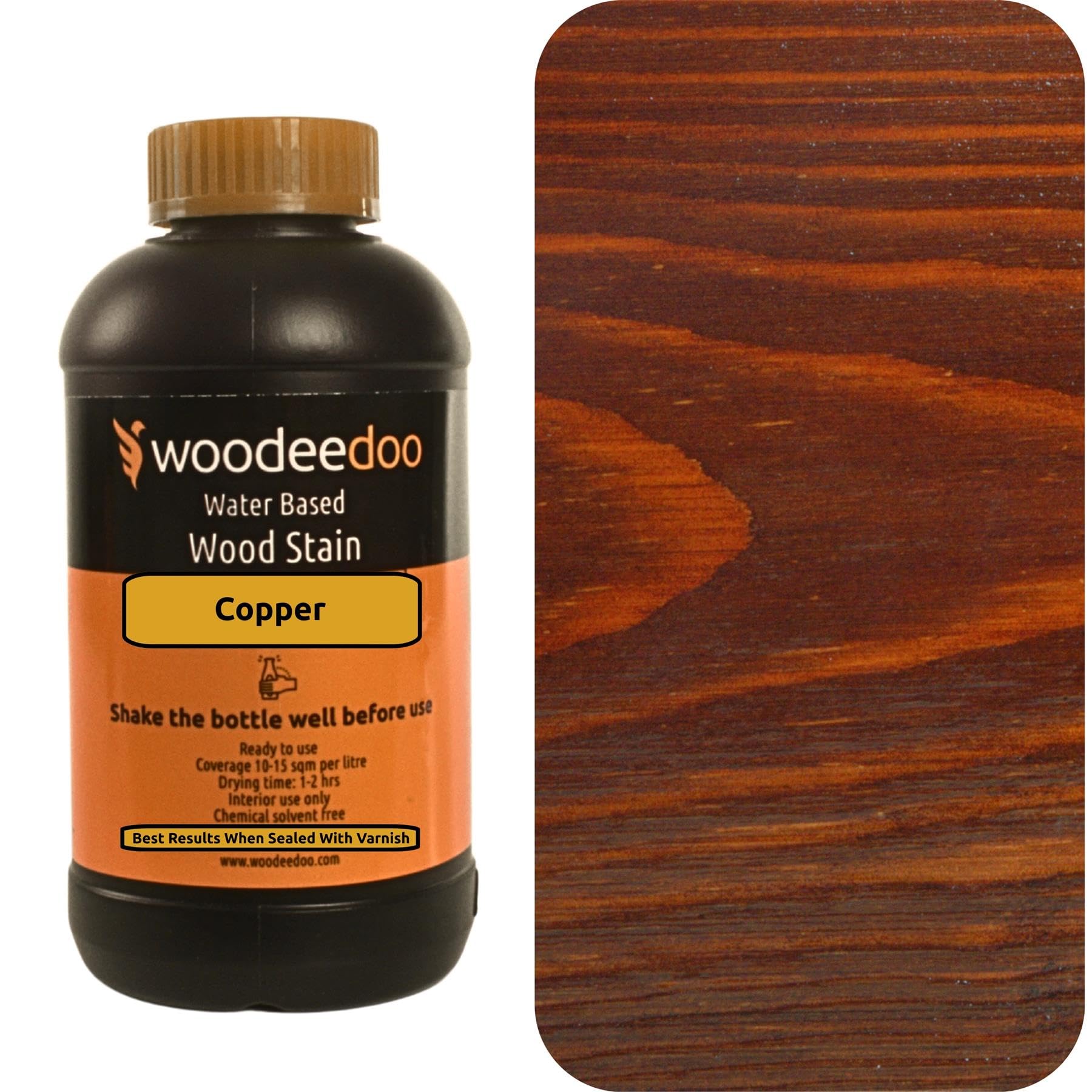 Woodeedoo Copper Water Based Wood Stain | Wood Dye | Ready To Use | Environmentally Friendly | Solvent Free | Odour Free| 450 Ml |