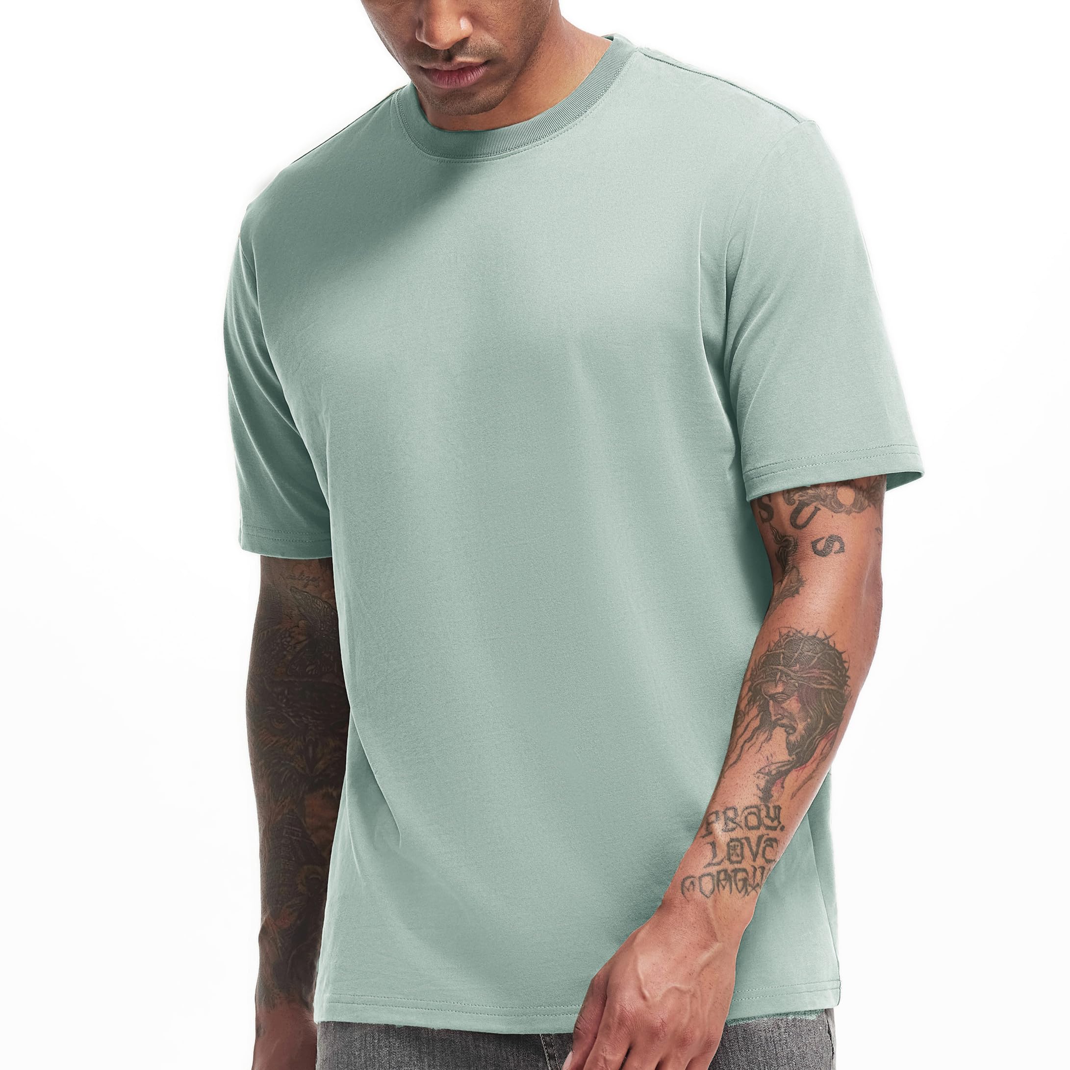VEIISAR Herren Dickes Rundhals Langarm T-Shirt - Herren 100% Baumwolle Heavy Duty Pre Shrink T Shirt