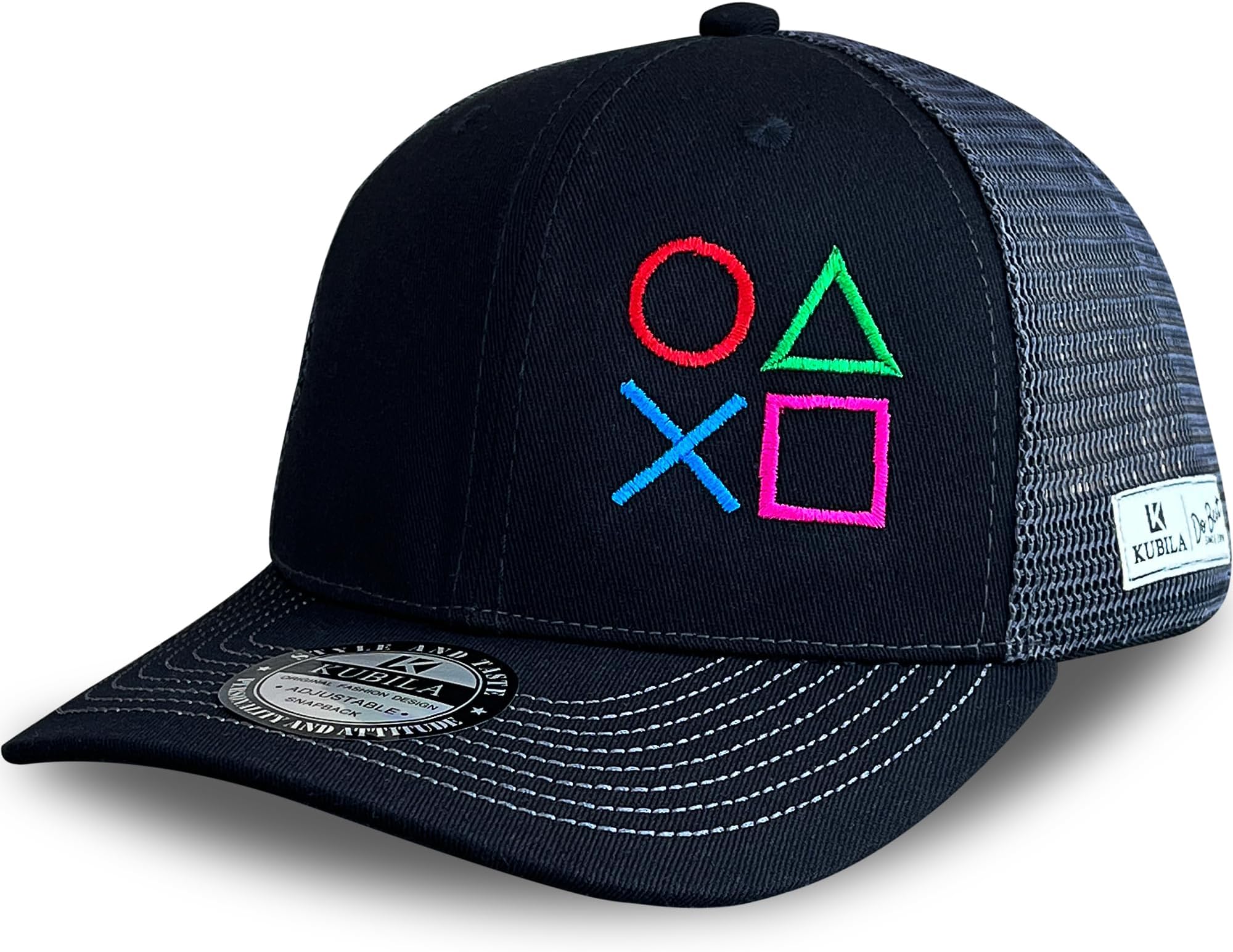 Gamer Trucker Hats for Men Women,Play Games Baseball Cap,Embroidered Gaming Snapback Ball Cap,Mesh Black Grey