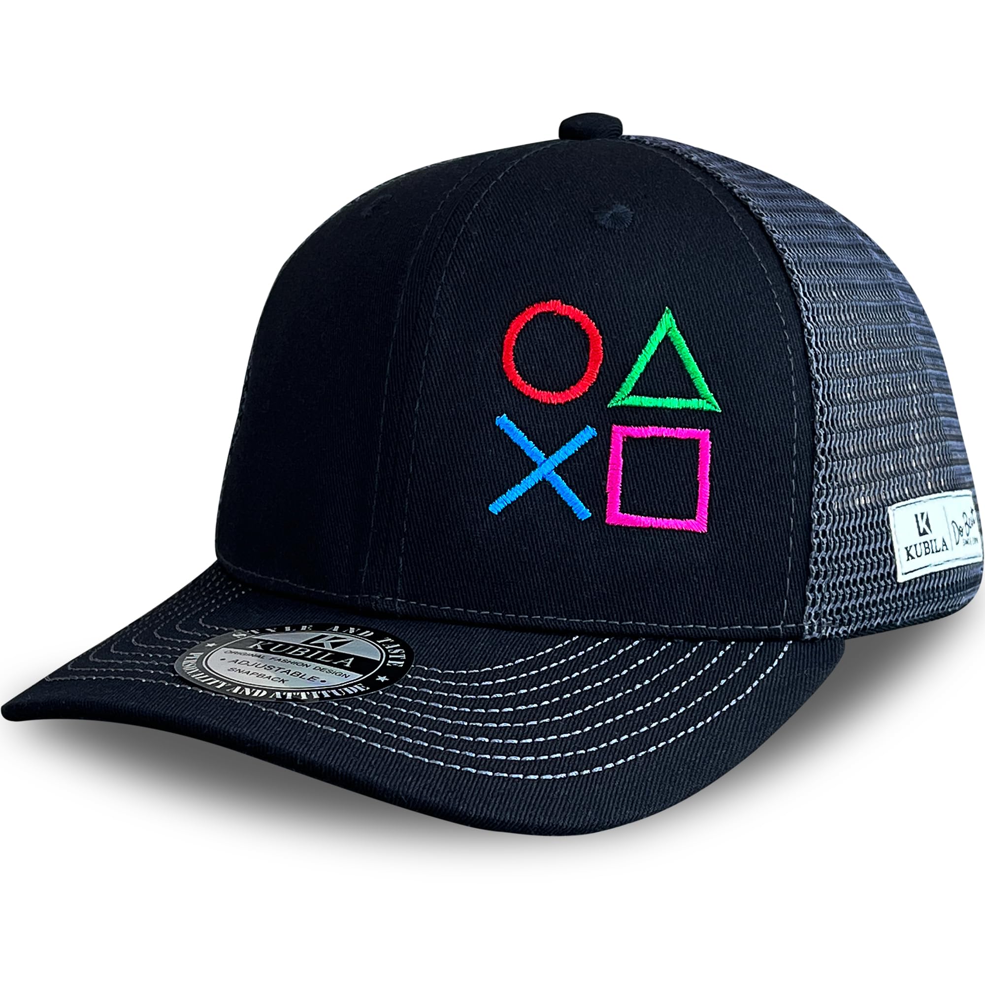 KUBILA Dad Trucker Hat 90s Baseball Cap for Men Women, Gaming Trucker Hat Black Grey, One Size