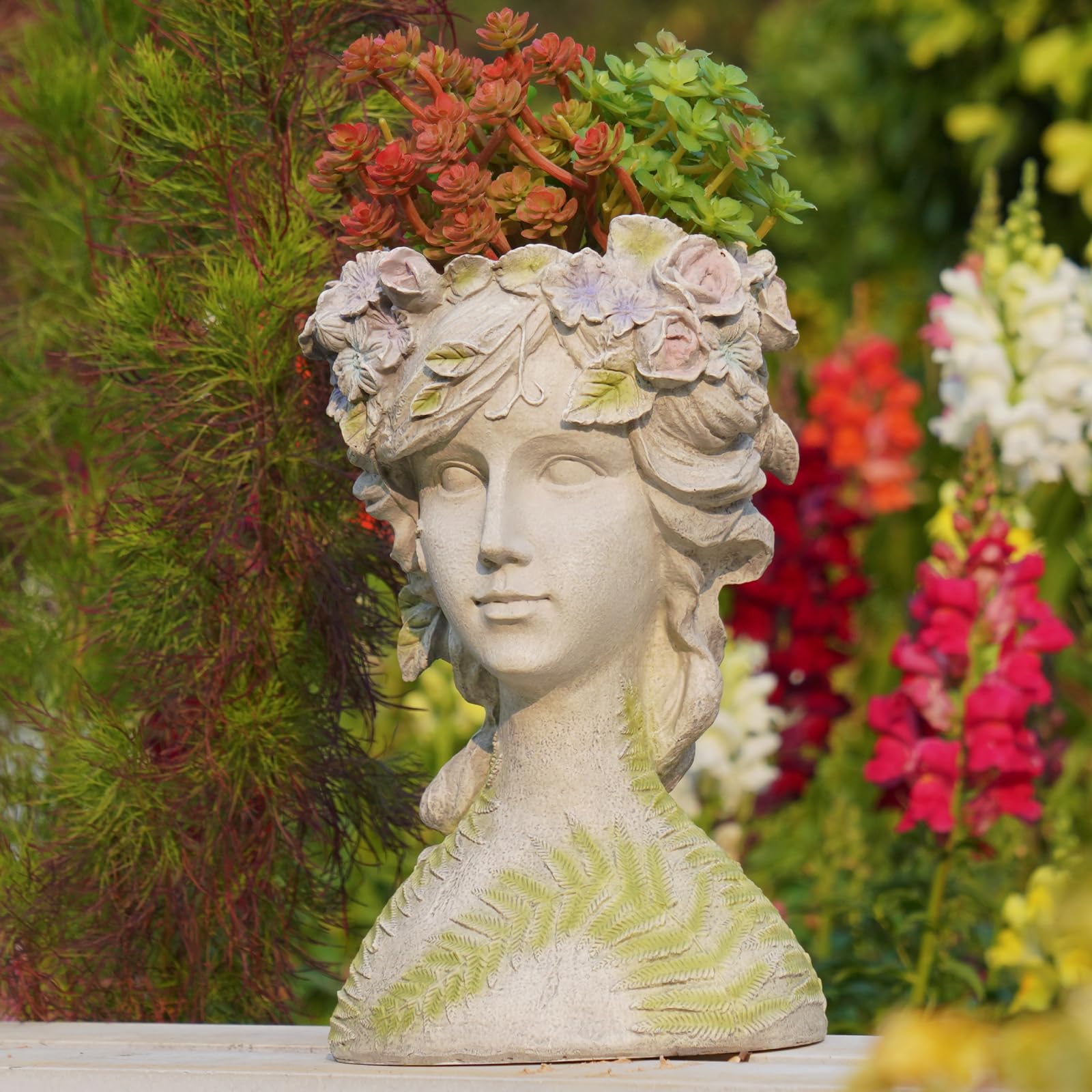 DiliComing Lady Head-Planters Face-Planters Pot - 10 Inch Outdoor Planter with Faces, Head Planter with Drainage for Succulents, Flower and Plants, Creative Pot Statue Garden Decor 6.5 x 6 x 10.2 Inch