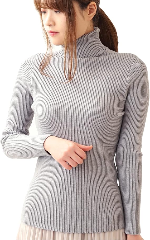 Amazon Hafos セーター レディース タートルネック ニットセーター 無地 スリム 高伸縮 ストレッチ 厚手 長袖 ニット 防寒 秋冬 L グレー セーター 通販