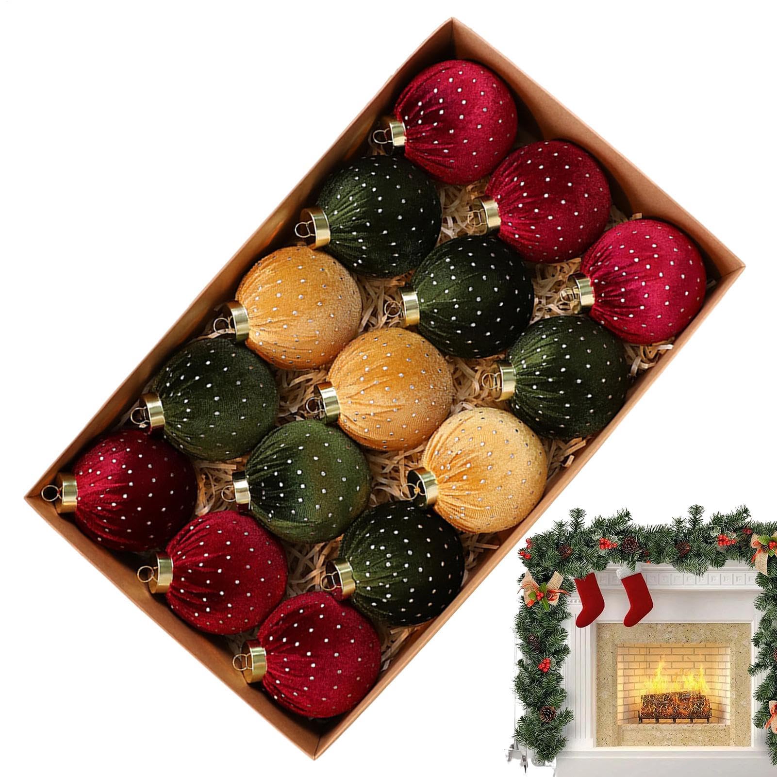 Boules de Noël en velours au fini élégant floconné pour sapin raffiné