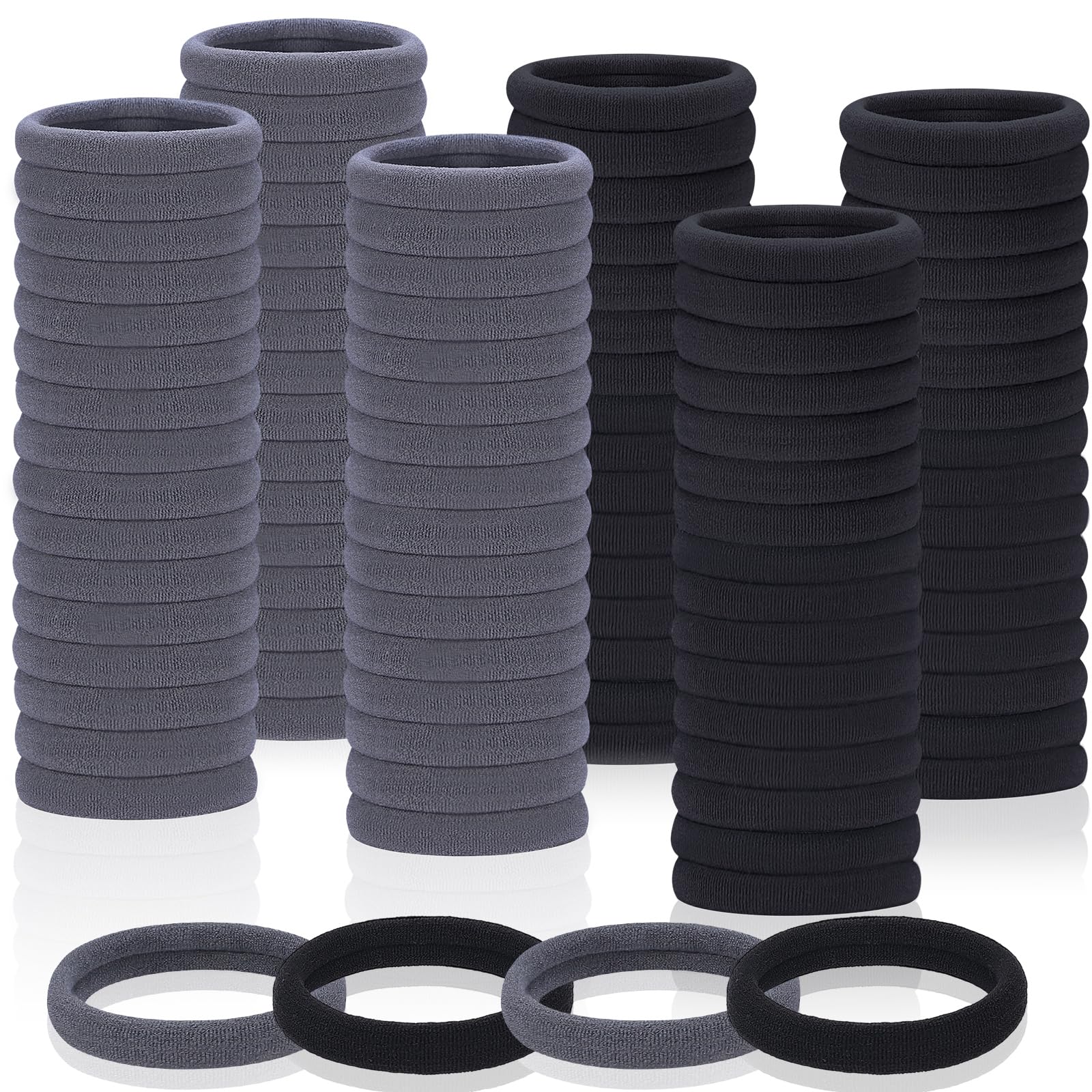 150 Pcs Seamless Elastic Hair Ties No Damage for Thick & Thin Hair, Ponytail Holders, Elastics, Soft Pony Tails Bands for Women, Black & Gray