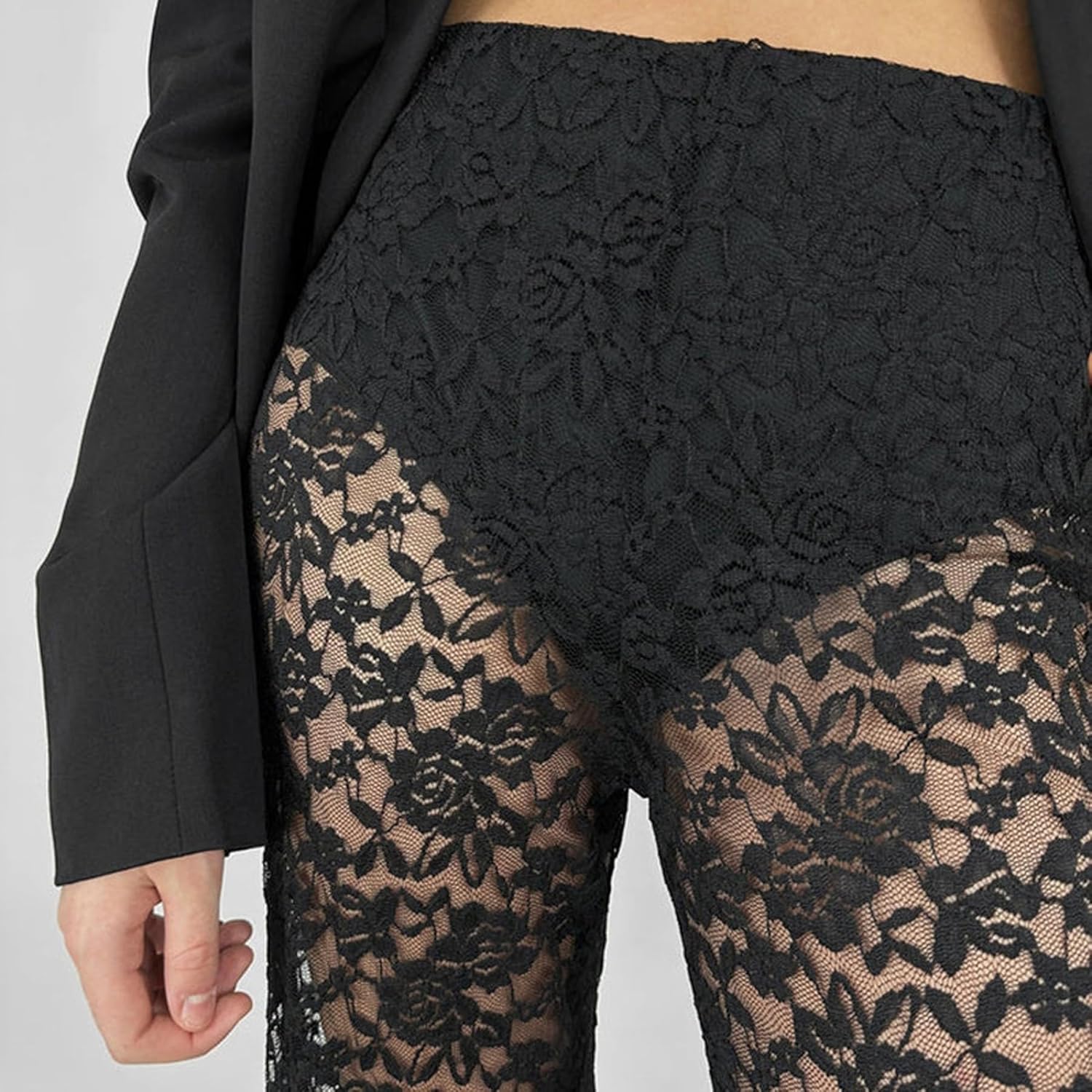 Women's Sexy See Through Lace Pants Transparent Sheer Mesh Straight Leg Pants Hollow Out Slim Trousers Cover Up - Image 2